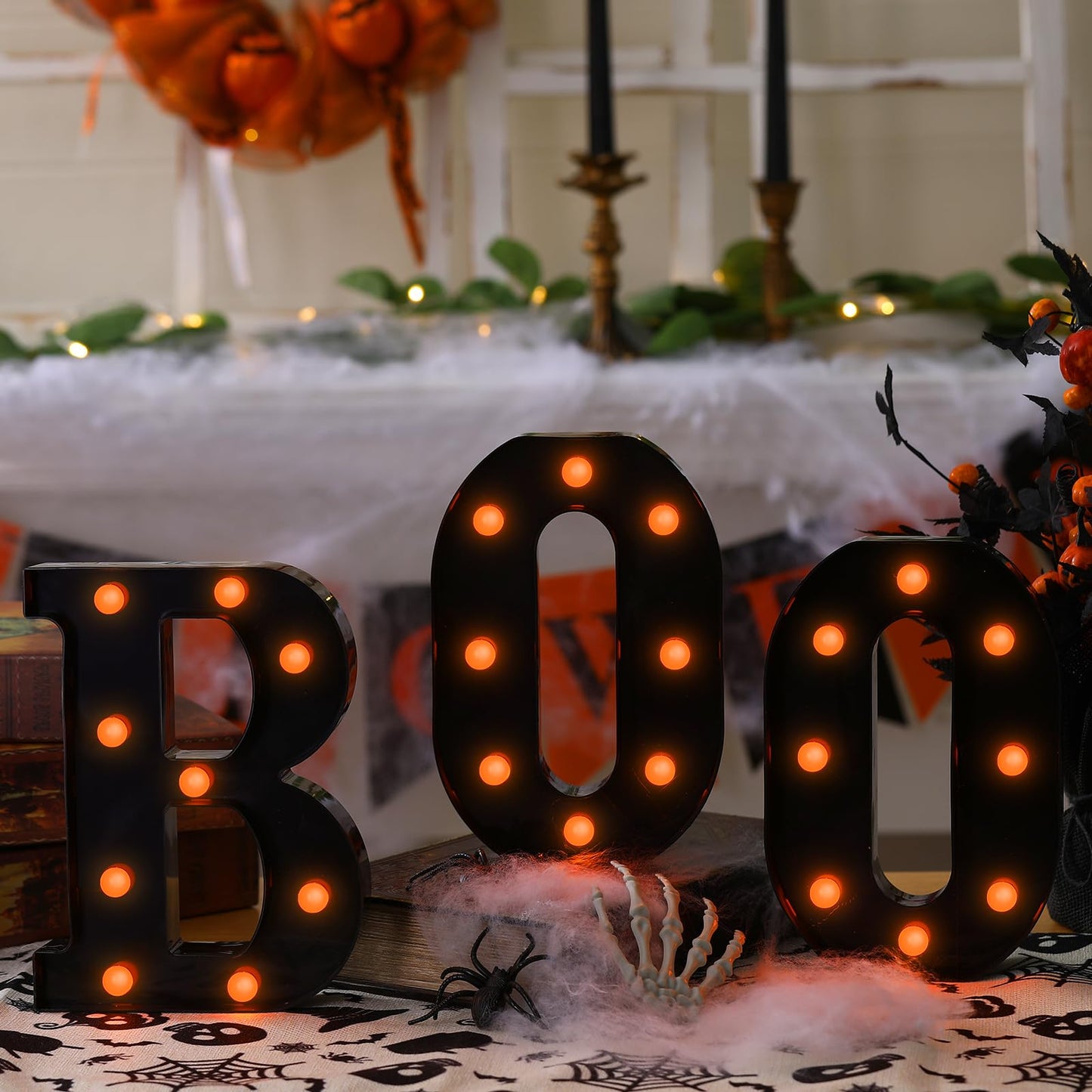 Halloween Decorations-3 LED Marquee Light up Letters "BOO" Sign Halloween Decor for Kitchen Tabletop Fireplace Mantel Party Indoor
