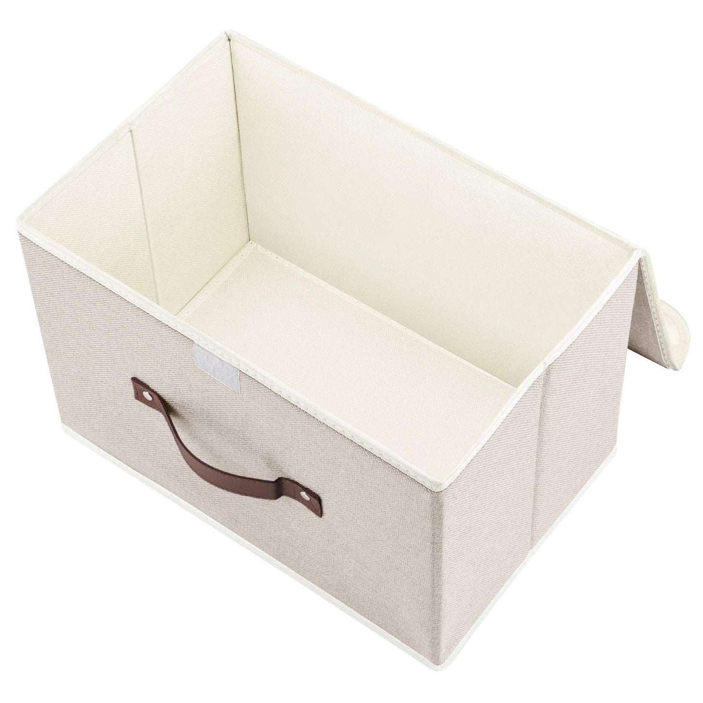 TYEERS Collapsible Storage Boxes, Washable Fabric Storage Bins with Lids, 14.9x9.8x9.8 inches, 2 Pack, Beige