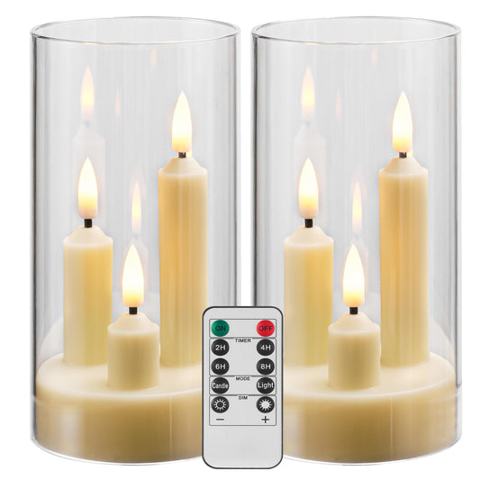 Da by Flameless Candle, Battery-Powered Candle with Remote Control and Timer, LED Three-Wick Pillar Candle, Romantic Wedding, Perfect Home Décor, 2 Pack (Ivory)