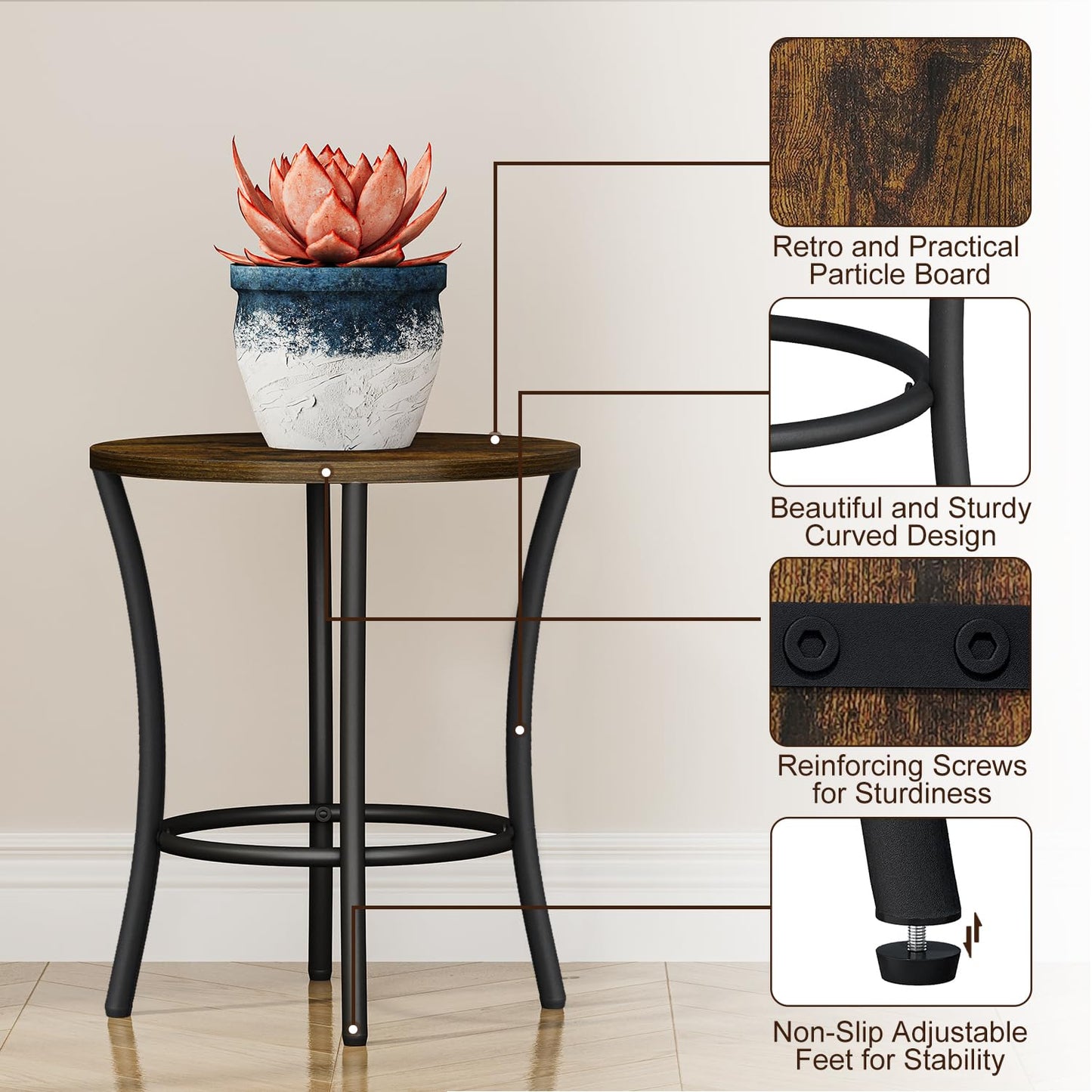 YINMIT Plant Stand Indoor, Round Plant Pots,Flower Pots for Indoor Plants, Adjustable Plant Shelf for Multiple Plant , Corner Plant Stand for Living Room Balcony Patio & Garden (Brown, Small)