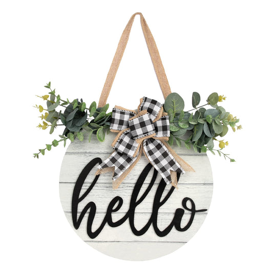 3D Hello Spring Wreaths for Front Door | White Horizontal Round Wreaths | Housewarming Gift | Farmhouse Wood Door Hanger for Home Decor Indoor and Outdoor, Classroom, Yard, Porch Decor