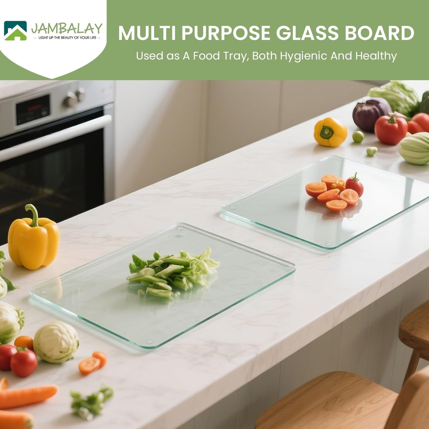 JAMBALAY Tempered Glass Cutting Boards for Kitchen, 16"x12" Clear Glass Cutting Board Set, 2Pcs Chopping Board with Rubber Non Slip Feet, Heat Resistant, Shatter Resistant, Dishwasher Safe