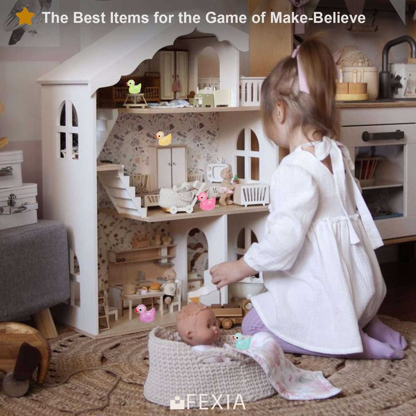 FEXIA 100pcs Mini Ducks Glitter Resin Ducks Mini Resin Animals Figures to Hide Glow in The Dark Tiny Duck Figures for Dollhouse Aquarium Fairy Garden Decor