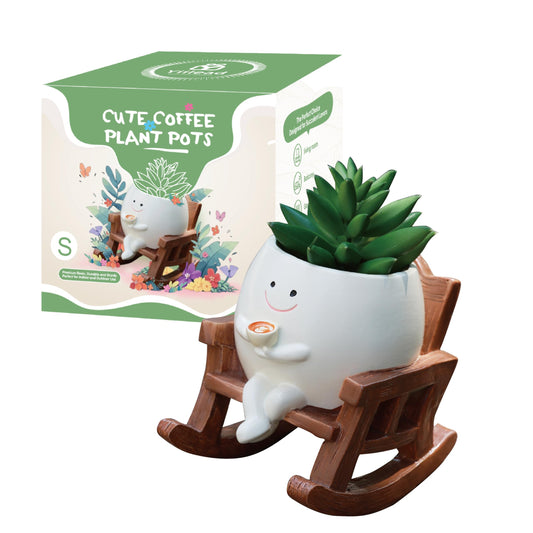 Smiley Face Planter Pot, Cute Coffee Plant Pots for Indoor Outdoor,Unique Rocking Chair Plant Pot for Succulents Plants Live with Drainage Hole,Gift IdeaI for Mother and Appreciation Christmas (Small)