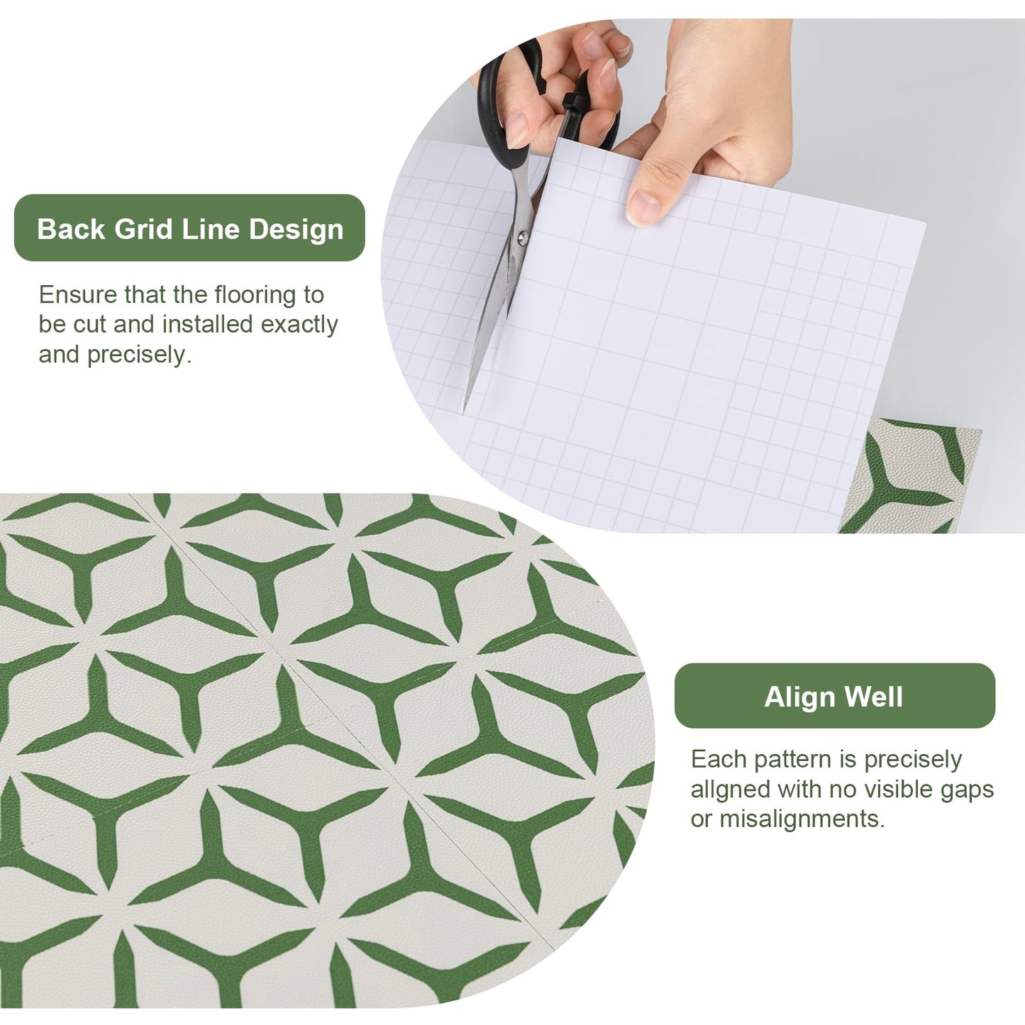 Dureidos Peel and Stick Floor Tile 12"x12", 10Pcs Waterproof Flooring Self-Adhesive Peel and Stick Tile for Bathroom, Kitchen, Geometric Green Pattern(10 sq.ft.)