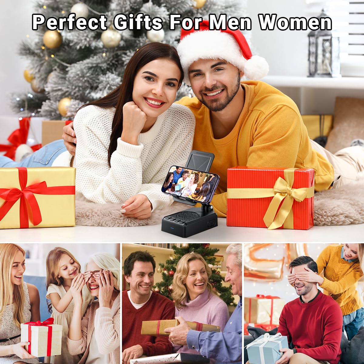 AIKELA Bluetooth Speaker with Video Scrolling Remote and Phone Stand, Phone Speaker Amplifier, Stereo Sound, Adjustable Holder, Gifts for Men Women Teens