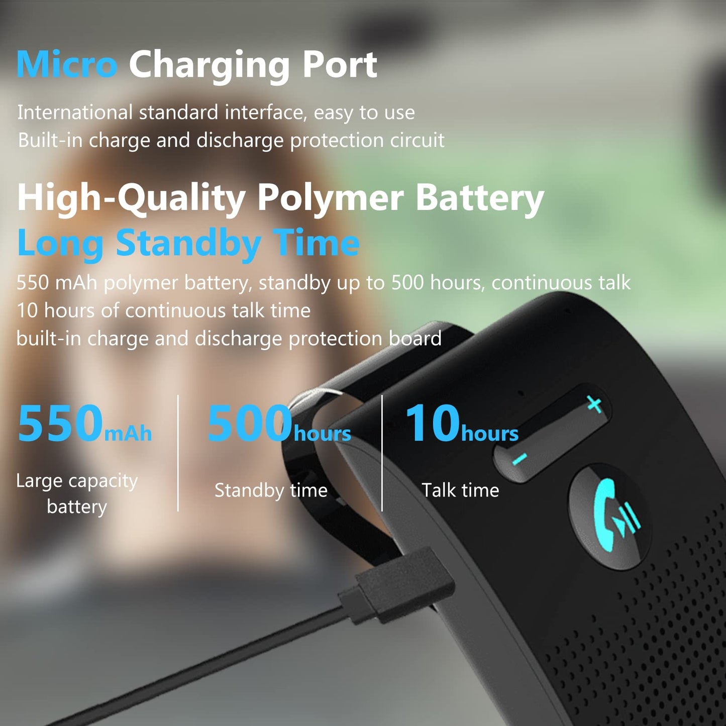 Handsfree Bluetooth for Phone Car Kit, Bluetooth Car Speaker Auto Power On Navigation Assistant Car Visor Bluetooth Receiver with Back Clip, Cars Handsfree Speakerphone Adapter