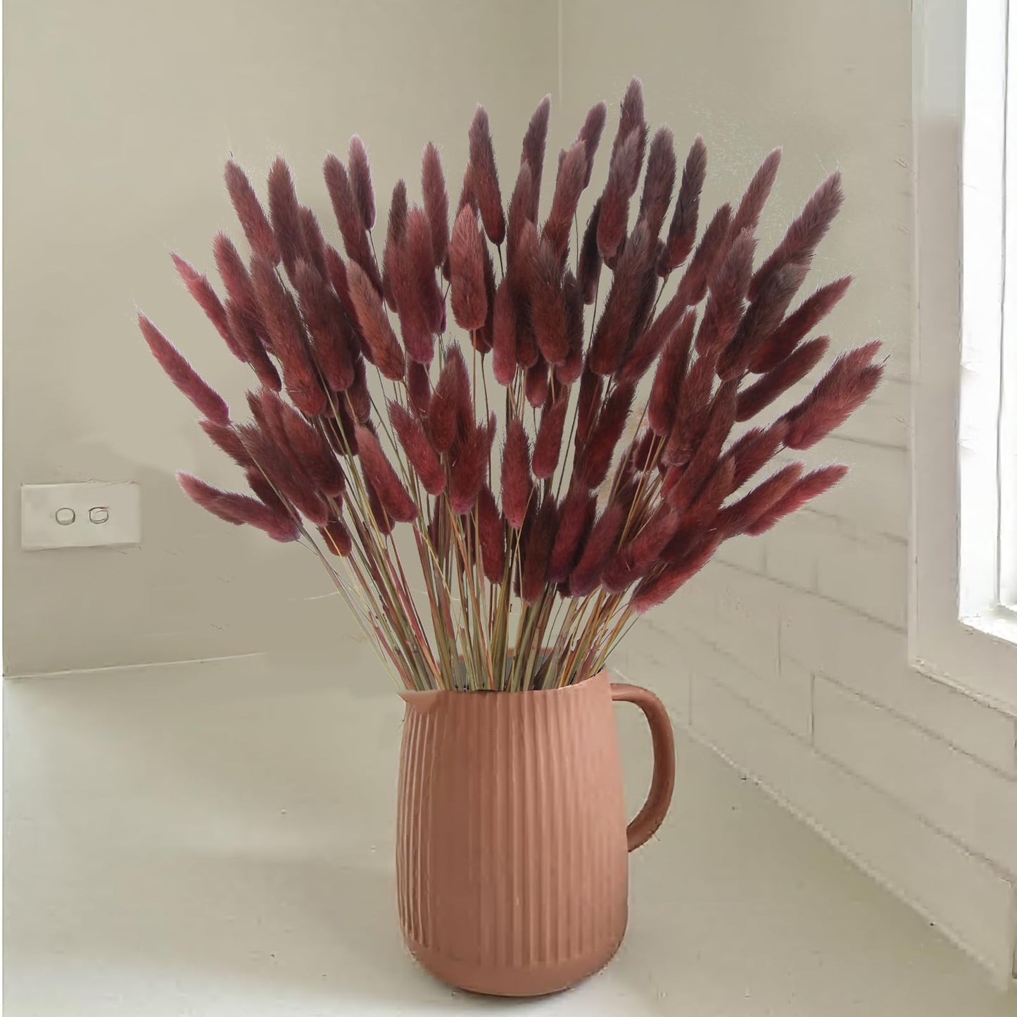 CITYES 120 Pcs Dried Bunny Tails Flower Lagurus Ovatus Natural Dried Flowers Rabbit Tail Grass Dried Pampas Grass Floral Arrangement for Boho Decor Wedding Home DIY Farmhouse Table Dark Brown