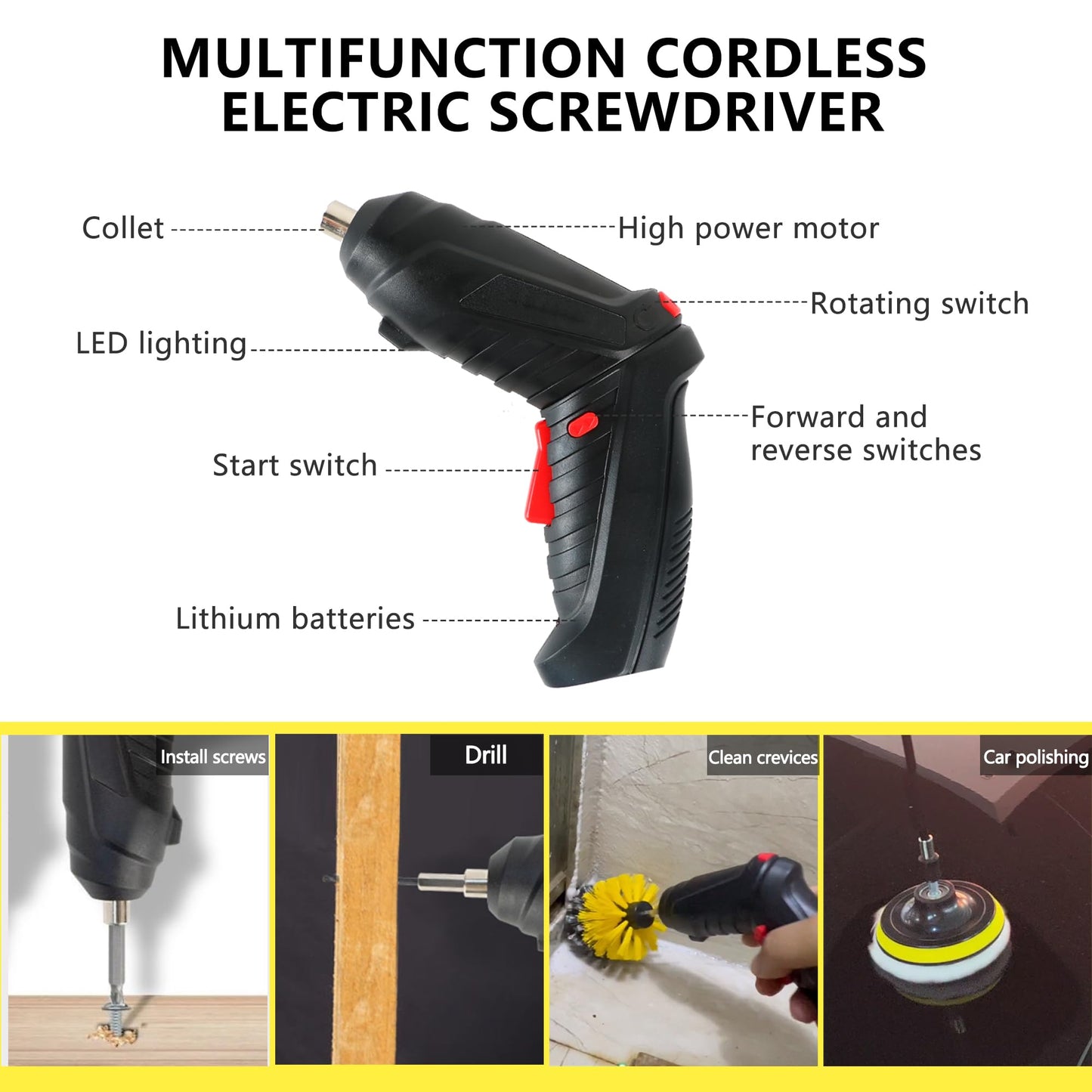 55pcs Drill Brush Attachment Set - Cleaning Scrubber Brush Kit with Cordless Screwdriver, Wear-Resistant Extend Long Attachment, Scouring Pads, Sponge, Polishing Pads for House, Car, BBQ