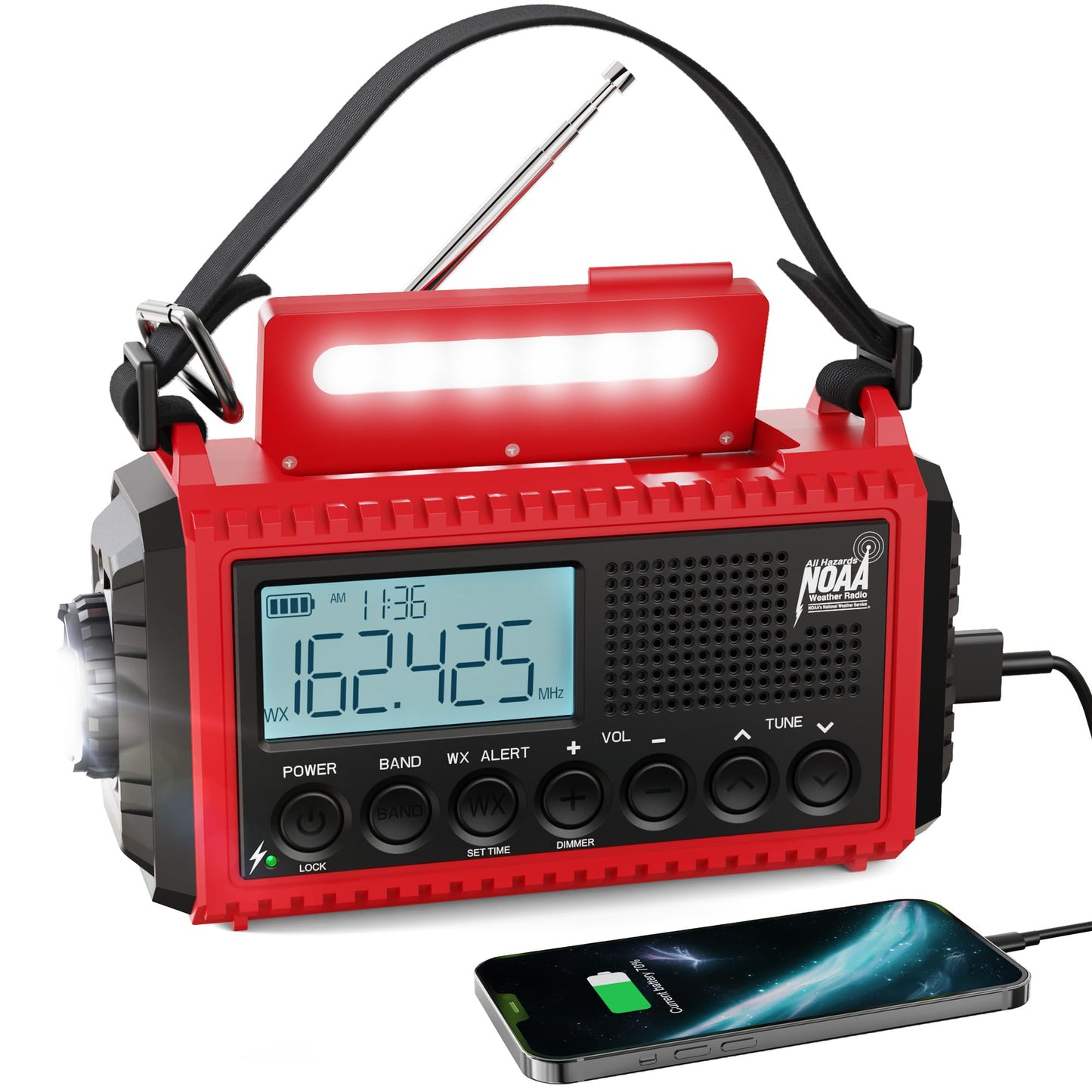 Raynic Emergency Radio, 5000mAh/18500mWh Weather Radio, Solar Hand Crank Radio with AM/FM/SW/NOAA Alert, Cell Phone Charger, Headphone Jack, Flashlight and SOS Siren