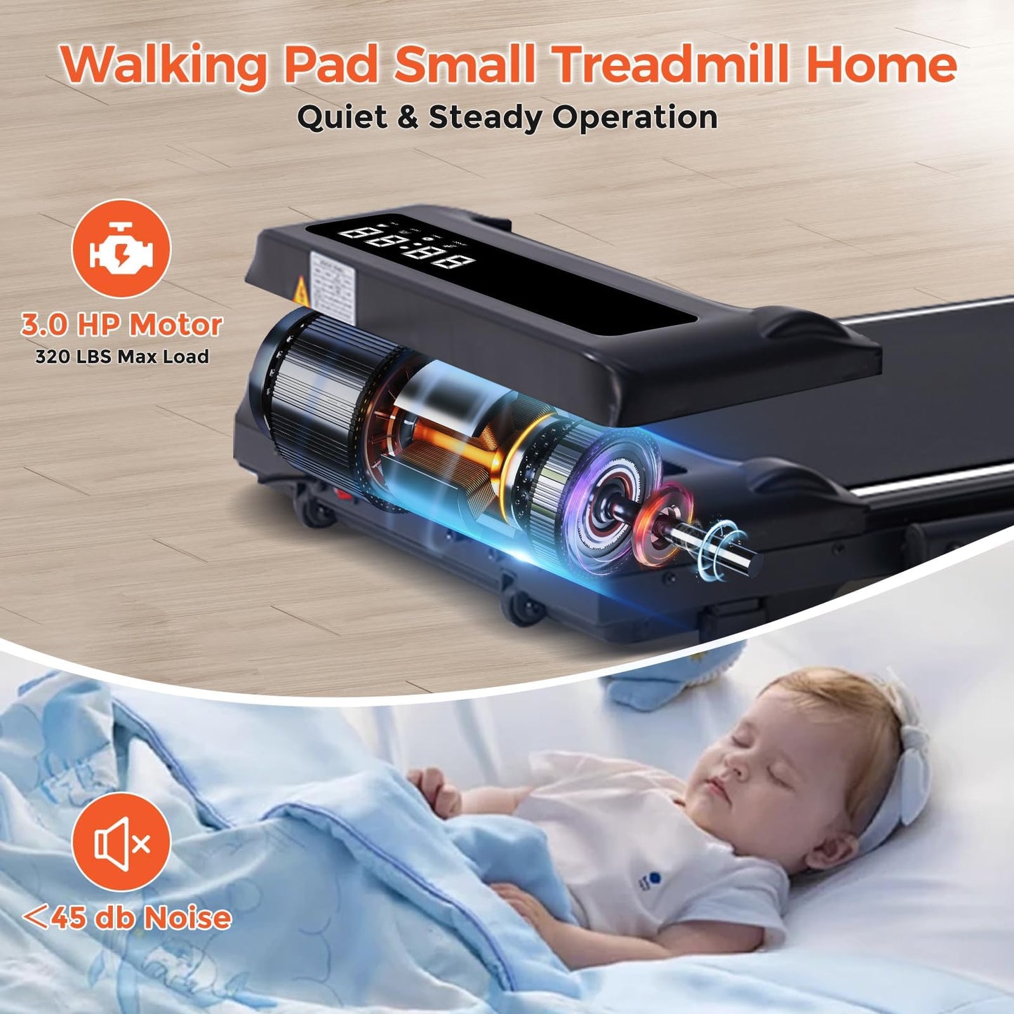 Walking Pad with Handle Bar, 3.0HP Foldable Folding Treadmills for Home Small, 3 in 1 Portable Treadmill with Handles, Small Walking Pad Treadmill Home with Remote Control, 320LB Capacity