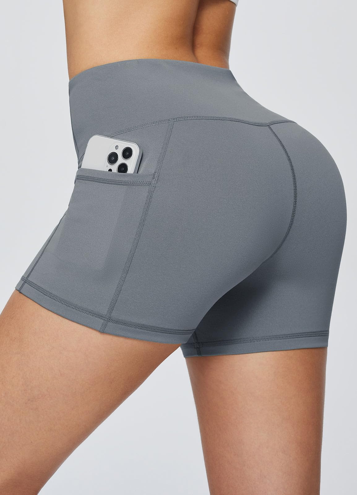 baleaf Biker Shorts Women Yoga Gym Workout Spandex Running Volleyball Tummy Control Compression with Pockets 3" Grey M