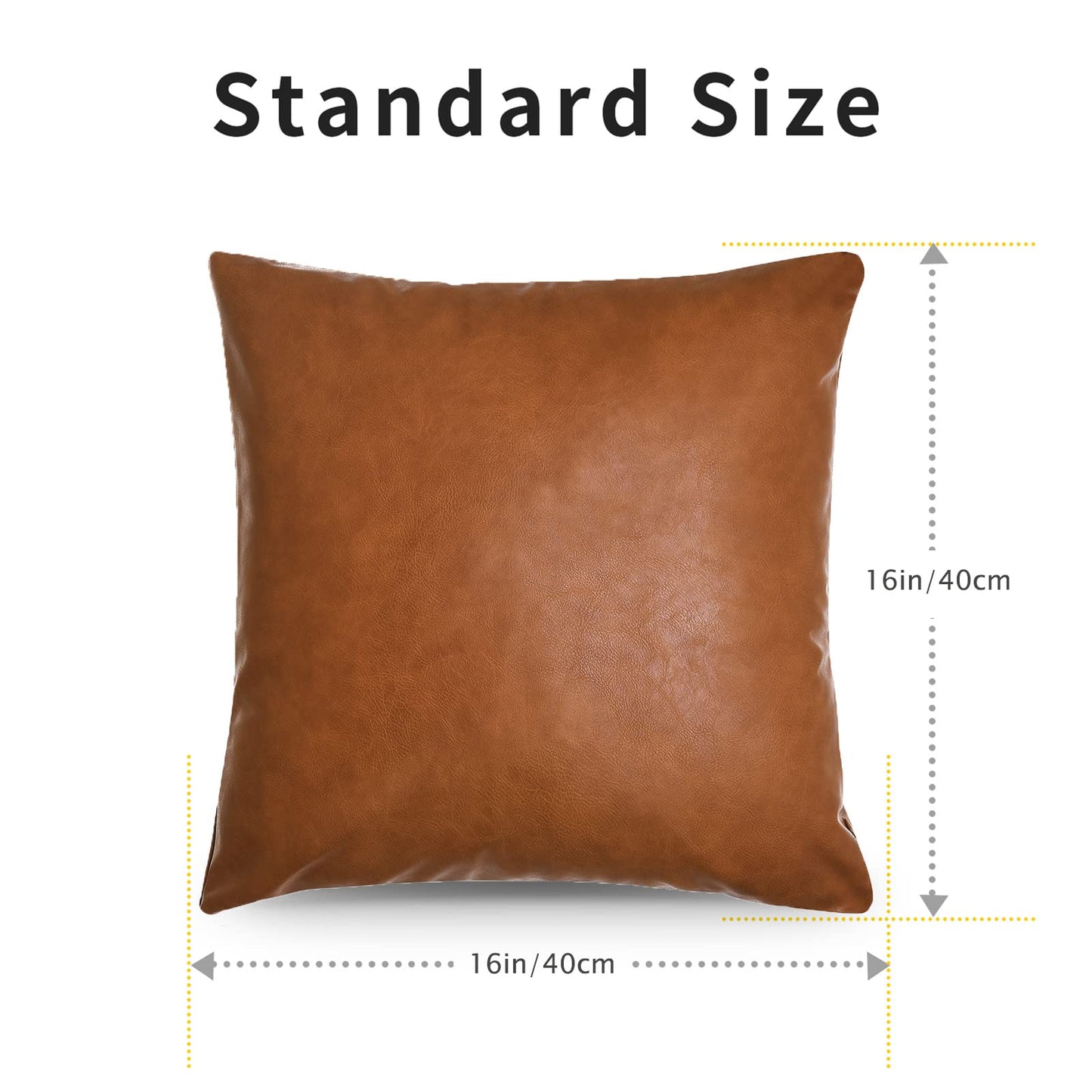 Tosewever Faux Leather Throw Pillow Covers, 16 x 16 inch Set of 2 Luxury Cognac Brown Modern Pillowcases Solid Decorative Square Cushion Cases for Bedroom Living Room Couch Bed Sofa (Brown, 16" x 16")