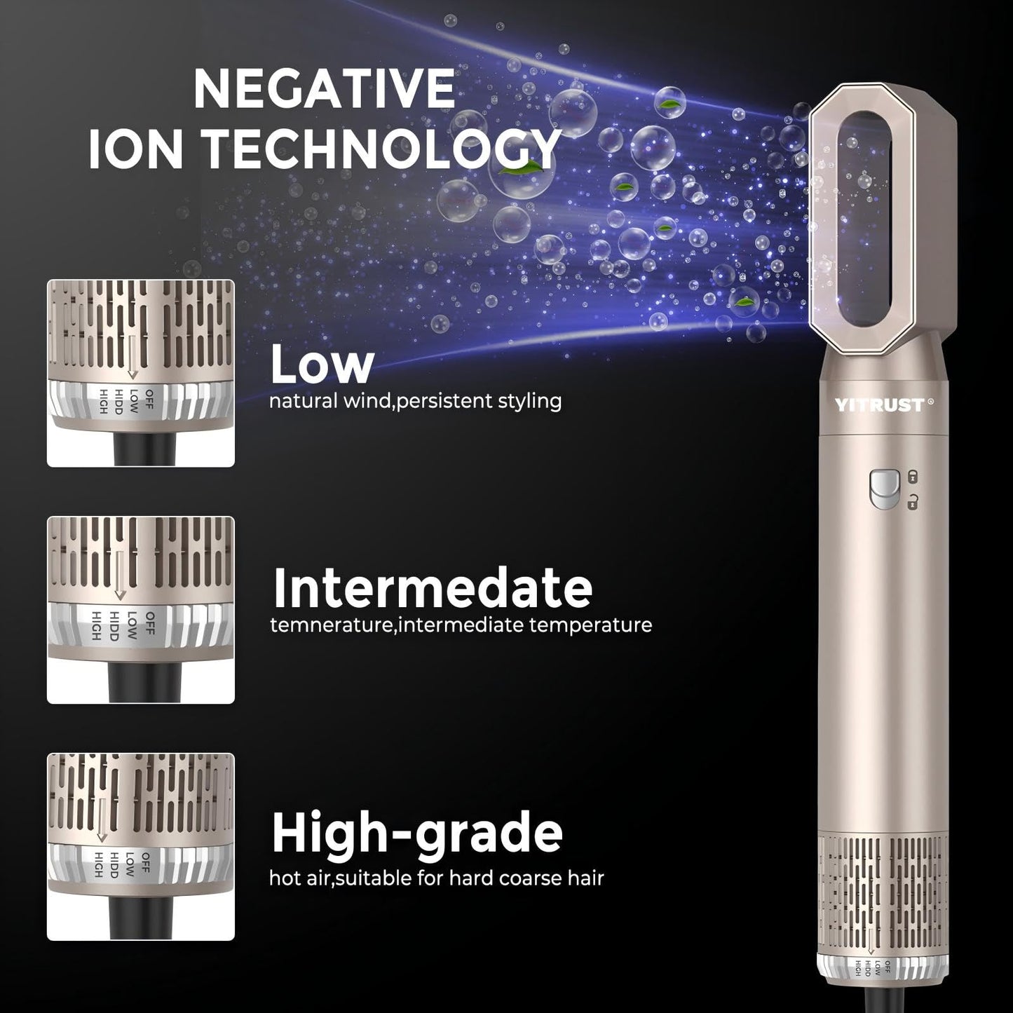 Yitrust 6 in 1 Blow Dryer Brush 60000RPM Hair Dryer Brush Detachable Air Curler Wrap Styler Professional Hot Air Brush Round Brush Blow Dryer Hair Styling Tools (Silver)