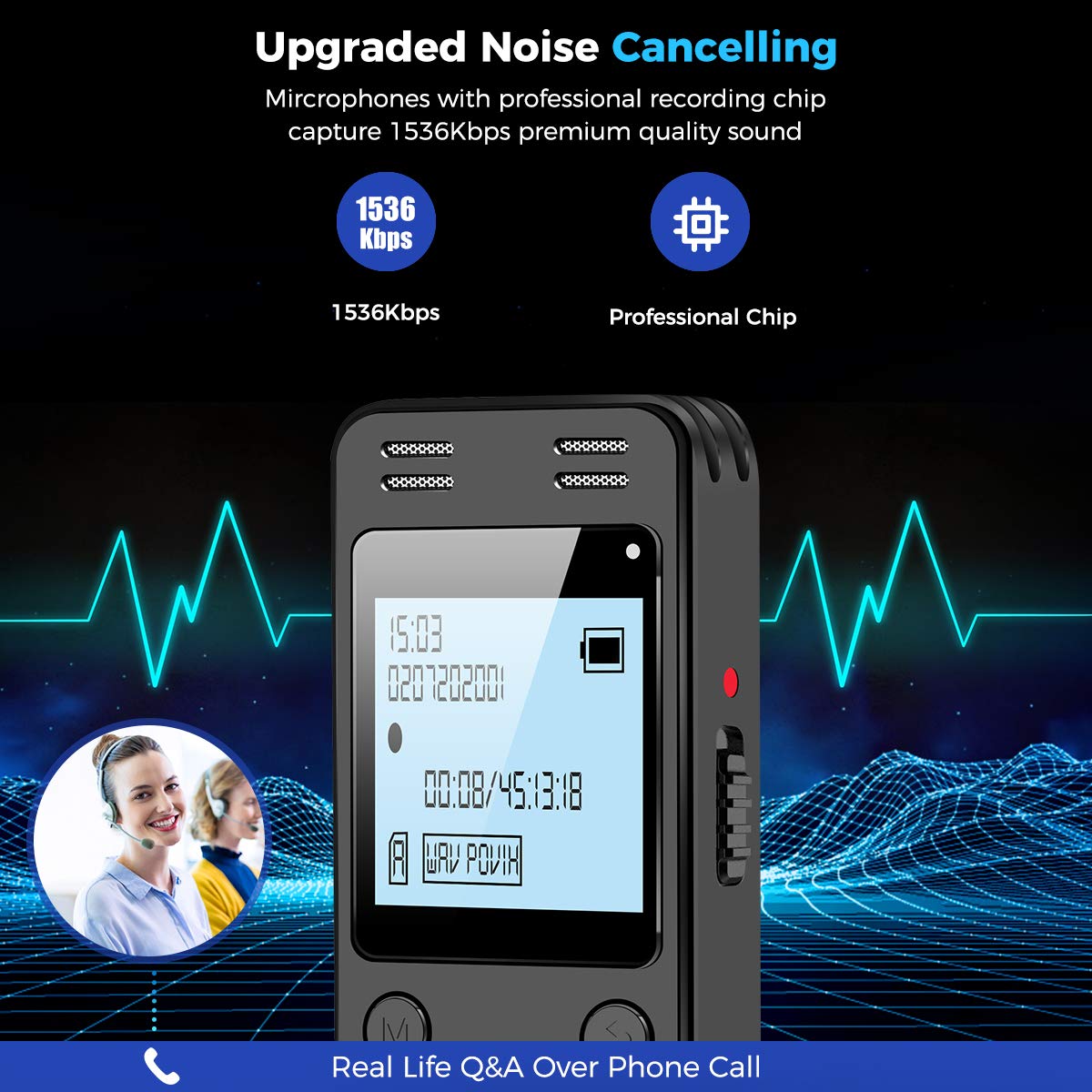 128GB Digital Voice Recorder for Lectures Meetings - EVIDA 9296 Hours Voice Activated Recording Device Audio Recorder with Playback,Password