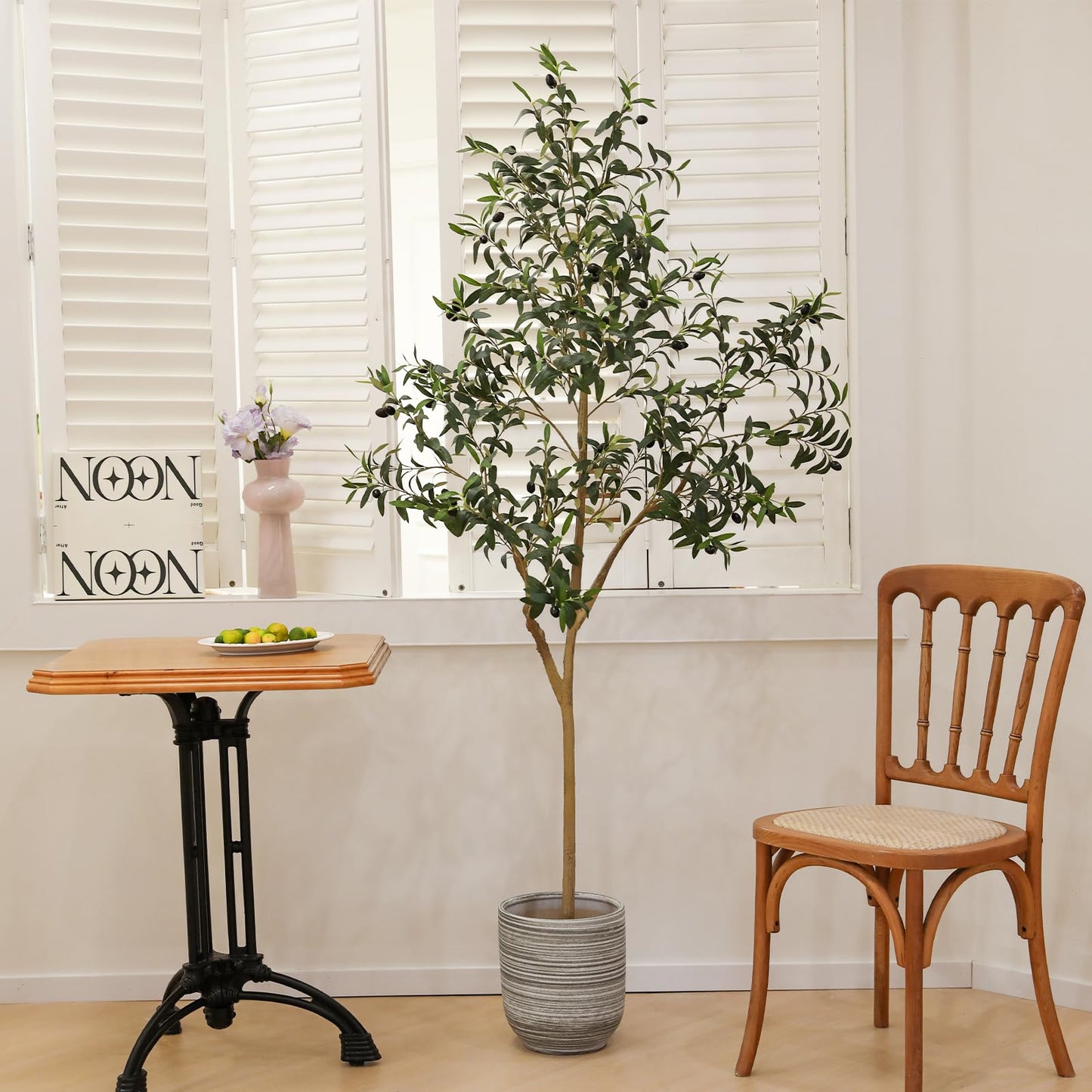 JUSTOYOU Olive Trees Artificial Indoor, 7FT Tall Faux Olive Tree Artificial Plants Potted Tree with Wood Branches and Fruits for Living Room Bedroom Modern Home Decor