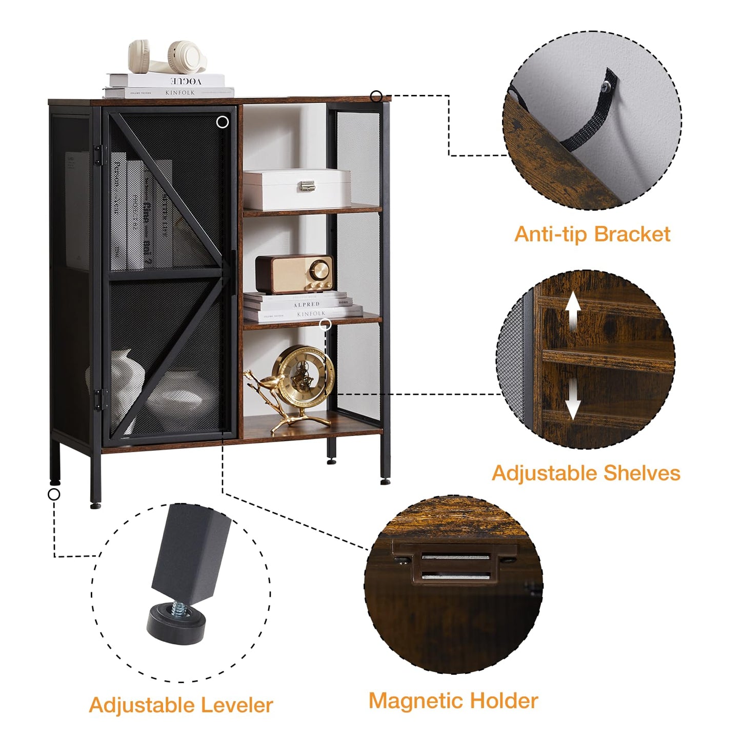 Alaxgumrol Bar Cabinet for Home Kitchen, Small Liquor Cabinet with Shelves & Doors, Farmhouse Buffet Sideboard Accent Coffee Cabinet for Dining Room, Living Room, Hallway Rustic Brown