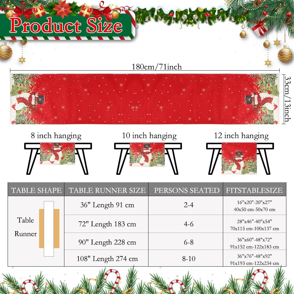 Christmas Table Runner, Christmas Decorations, Christmas Table Runners for Table, Snowman Trees Snowflakes Winter Table Runner Christmas Table Decorations for Christmas Holiday Home Decor, 13x72 Inch