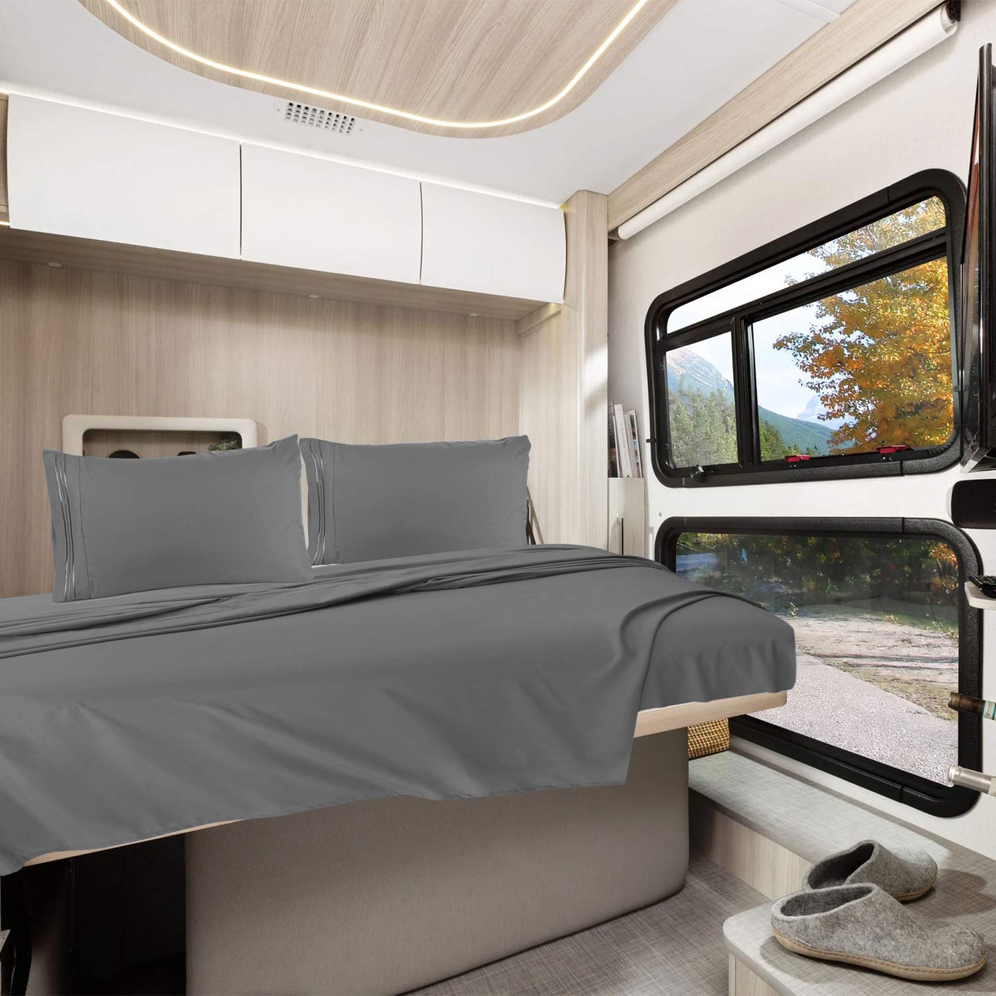 Nestl Dark Grey Short Queen Sheets for RV, Hotel Luxury RV Queen Sheets Set, 6 Piece Fitted Bed Sheet Set and Pillowcases, Super Soft, Wrinkle-Free, and Breathable Camper Bedding