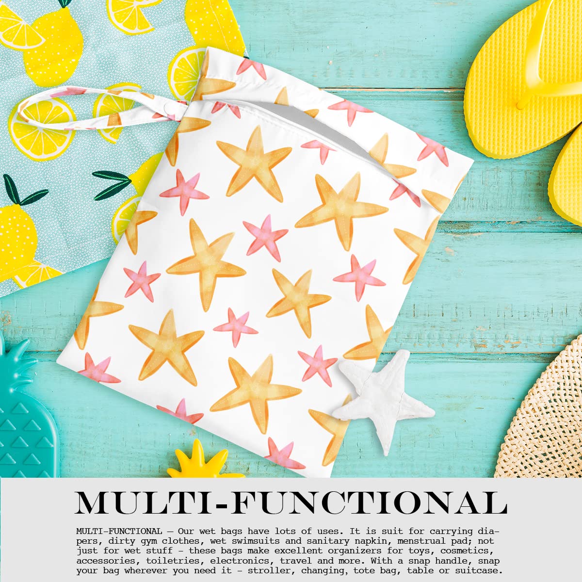 zcyxuuw Wet Dry Bag, Wet Bag for Swimsuit, Travel, Beach, Pool, Diapers, Dirty Yoga Gym Clothes, Makeup Bag, Beach Wedding Supplies, Waterproof Reusable Shell Pearl Starfish Whale