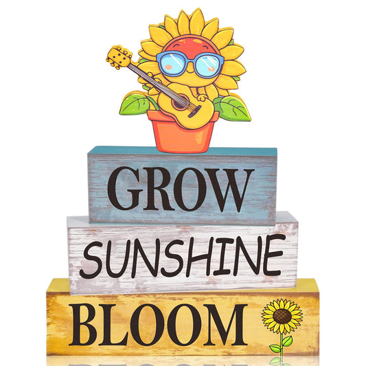 4 Pcs Sunflower Decor for Summer Wooden Tiered Tray Sign – Table Decorations Musician Sunflower Book Stack Block Sunshine Table Centerpiece for Home, Parties & Sunflower Gifts for Women