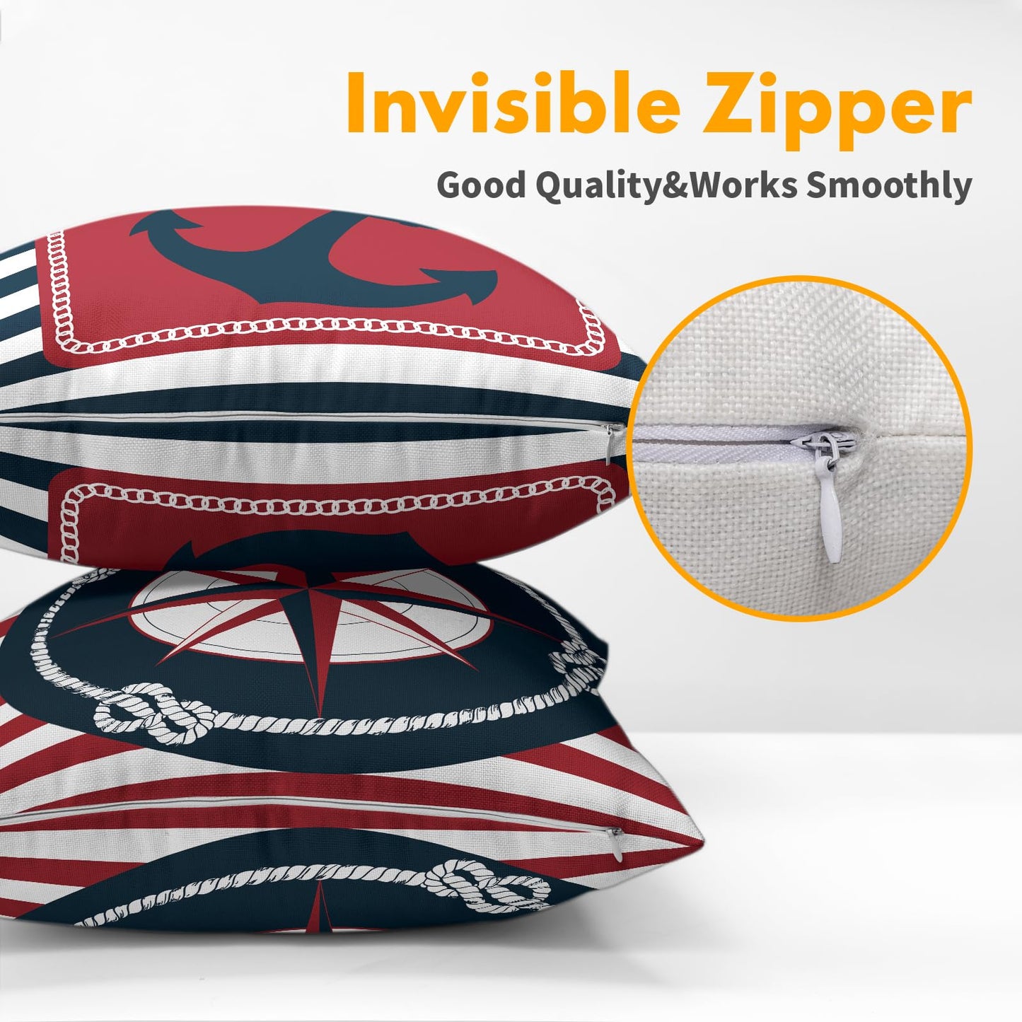 Anchor Compass Throw Pillow Cases Outdoor Nautical Pillow Covers Blue and White Stripes Decorative Cushion Cover 18x18 Inch Red and White Cotton Linen Pillowcases for Beach Coast Home Bedroom