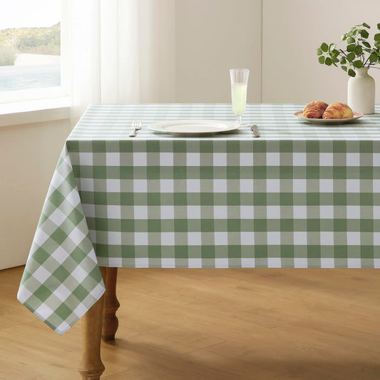 Veblandy Checkered Tablecloth Rectangle Waterproof Gingham Table Cloth Washable Buffalo Plaid Table Cover Wrinkle Free for Kitchen, Dining and Outdoor Picnic, 60 x 102 Inch, Sage Green and White