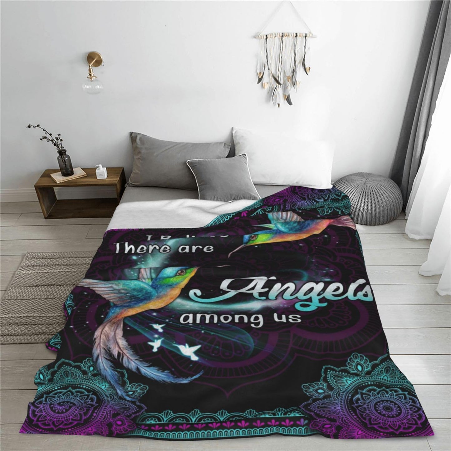 Hummingbird Blanket Heaven Hummingbird Throw Blanket I Believe Inspirational Blanket Gifts for Girls Boys Winter Bedding Super Warm Soft Plush Fleece Flannel Blanket for Kids Adults Men Women 50"X40"