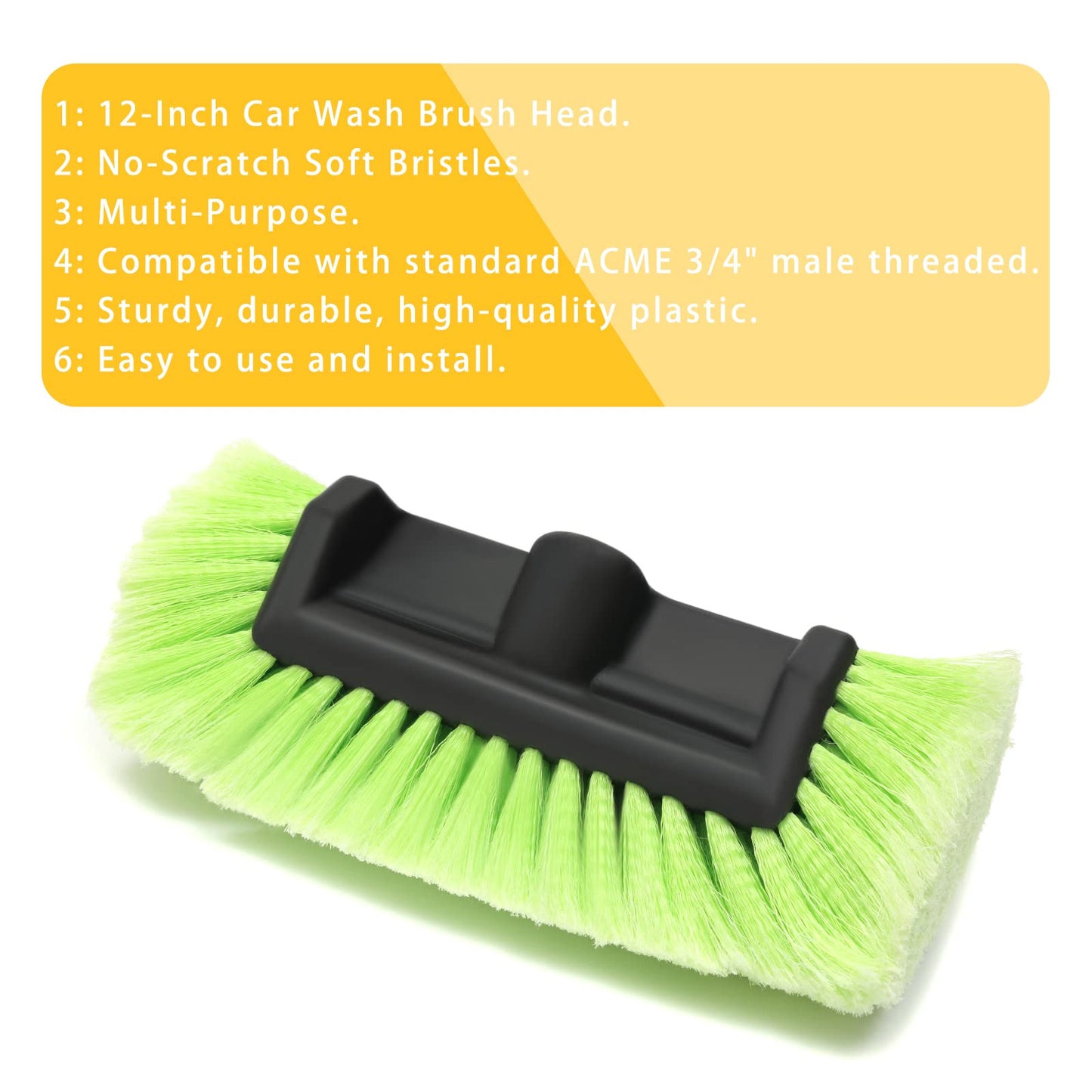 Forgrace 12" Car Wash Brush with Soft Bristle Auto RV Truck Boat Camper Car Exterior Washing Heavy Duty Tri-Level Dip Green
