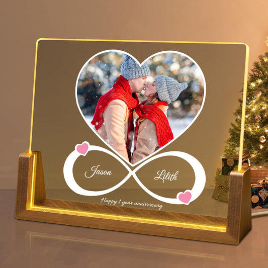 Customized Spotify Plaque Gifts, Personalized Acrylic Music Plaque with Photo, Valentine's Gifts for Girlfriend, Walnut Frame Seven Colors LED Light,Romantic for Anniversary