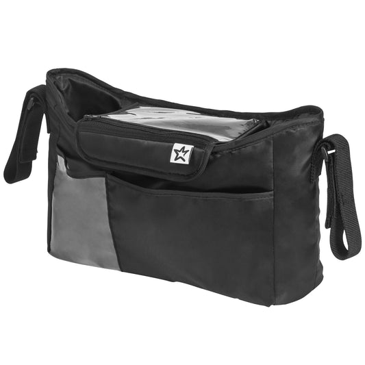 Tiny Twinkle Universal Stroller Organizer with Adjustable Strap - Waterproof Stroller Caddy Fits Baby Jogger, Nuna, Graco, Donna and Bugaboo Strollers（Black）