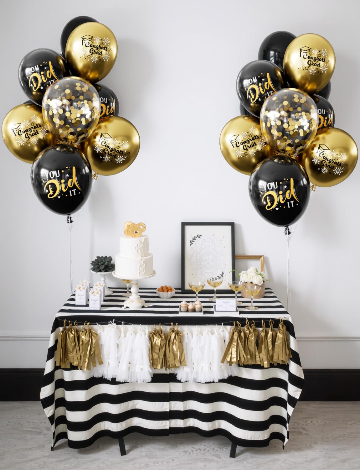 Graduation Balloons, Congrats Grad Balloons 12 Inch Black and Gold Balloon Class of 2025 Gold Confetti Latex Balloon for College High School Happy Graduation Party Decorations Supplies (18Pcs)