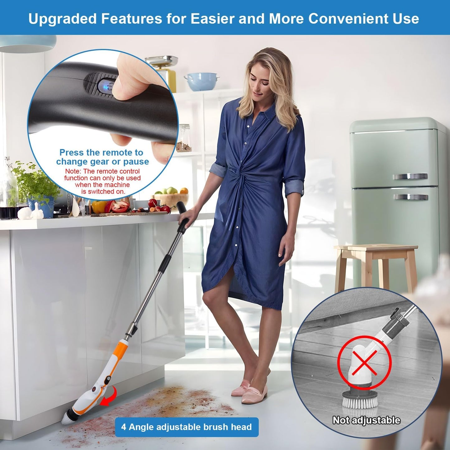 Fixm Electric Spin Scrubber with Extendable Handle & 4 Adjustable Angles, High-Speed Cleaning Brush for Versatile Deep Cleaning, Perfect for Bathroom, Shower, Tub, Tiles & Floors