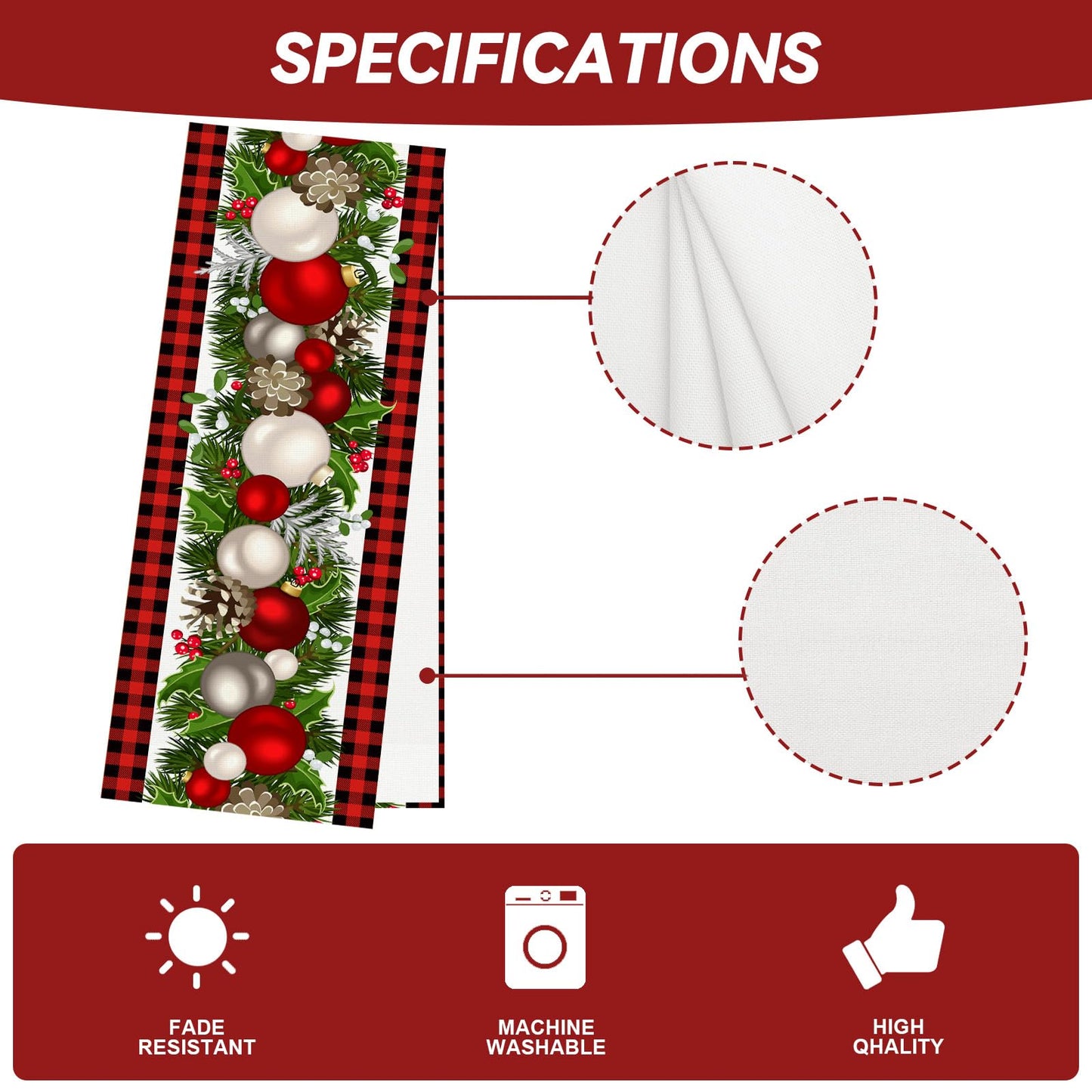 Jiudungs Linen Red and Black Buffalo Check Christmas Table Runner 72 Inches Long Seasonal Winter Christmas Xmas Holiday Farmhouse Style Table Decoration