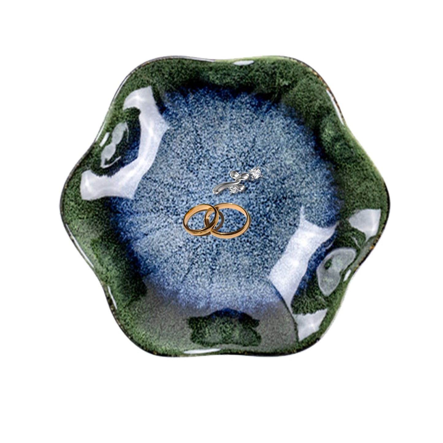 dazuihou Ceramic Trinket Dish, Ring Tray, Decorative Jewelry Dish, Decoration Plate for Earrings, Rings, Jewelry Dish Holder, Key Bowl, Trinket Tray, Earring Holder for Women (Blues Grass Green)