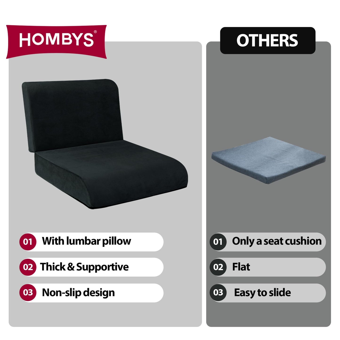HOMBYS Recliner Seat Cushion with Lumbar Supportive Pillow Extra Large Non-Slip Seat Cushion with Back Support Cushions,Cruve Edge Design for Relief Thighs Pressure, Black