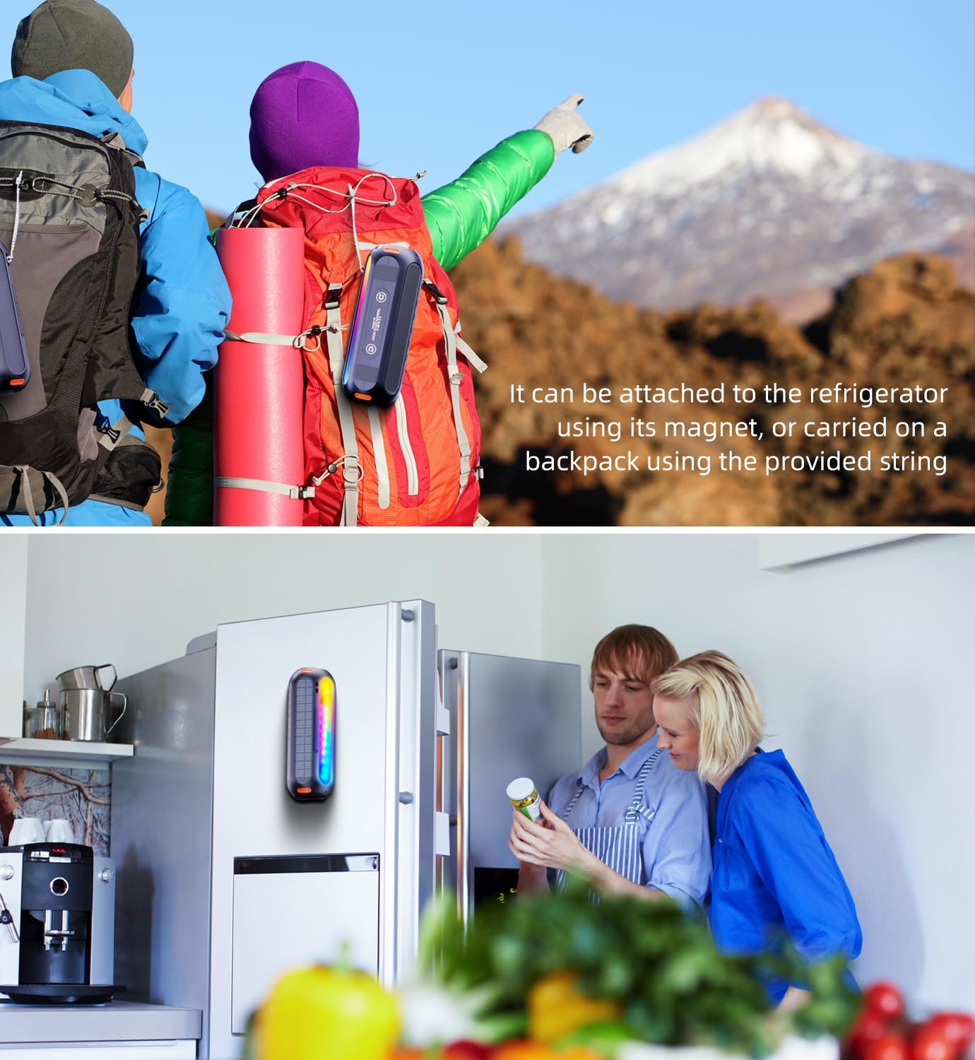 ABFOCE Magnetic Bluetooth Speaker, Golf Speaker with Solar Charging 30H Playtime, 7 Colorful Flashing Lights Outdoor Waterproof Portable Wireless, for Golf Cart Gifts Hiking Camping