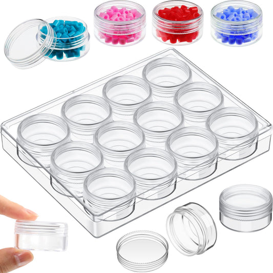 Blulu Clear Bead Organizer Small Bead Storage Containers Set 12 Pieces Plastic Storage Cases Cylindrical Clear Craft Supply Case for Earrings, Rings, Necklace, Threads, Beads(1.5 x 1.5 x 1.38 Inches)