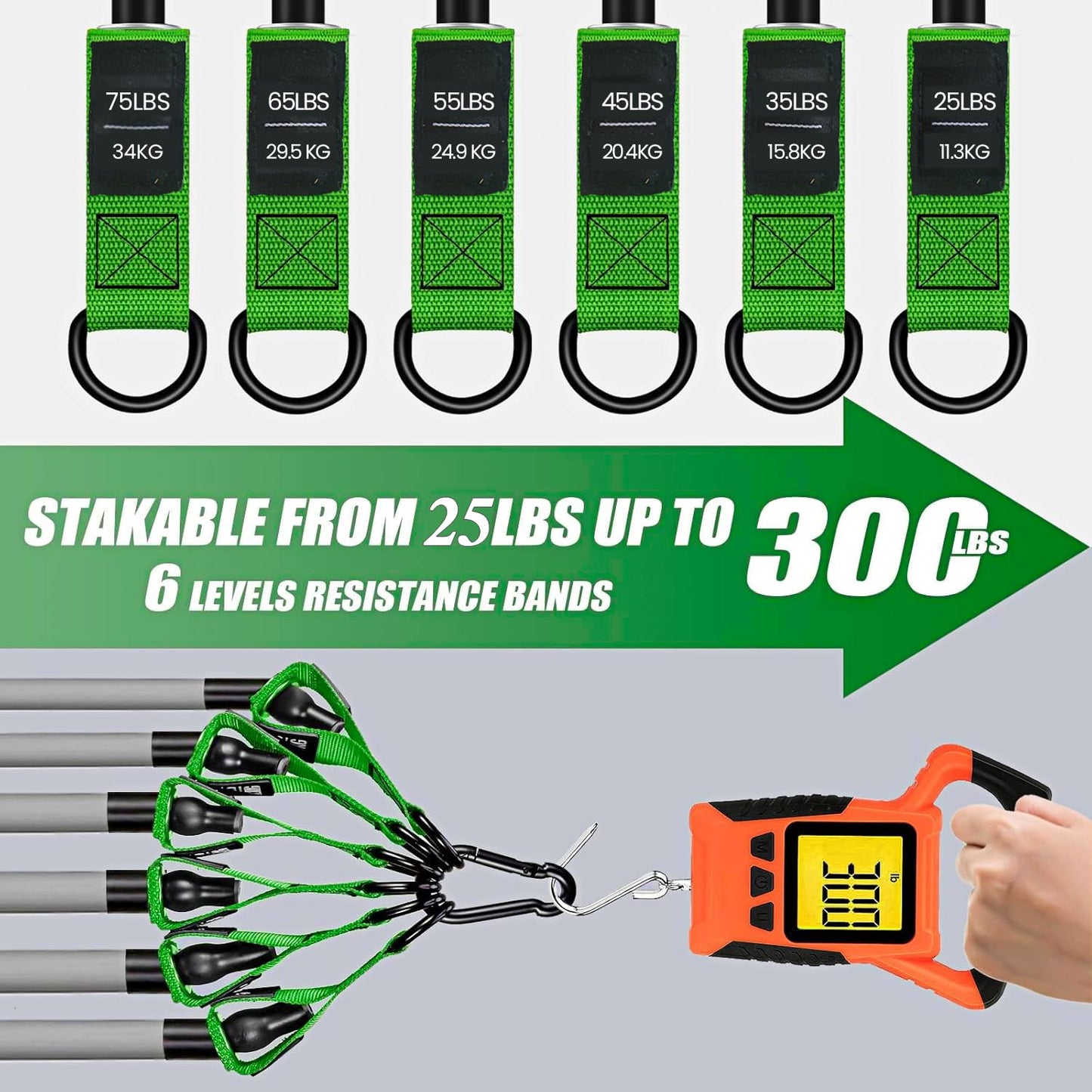 Resistance Bands Set 300lbs - Heavy Duty Fitness Bands with Handles for Strength Training, Door Anchor, Ankle Straps, and Carrying Bag for Home Gym and Full Body Workouts