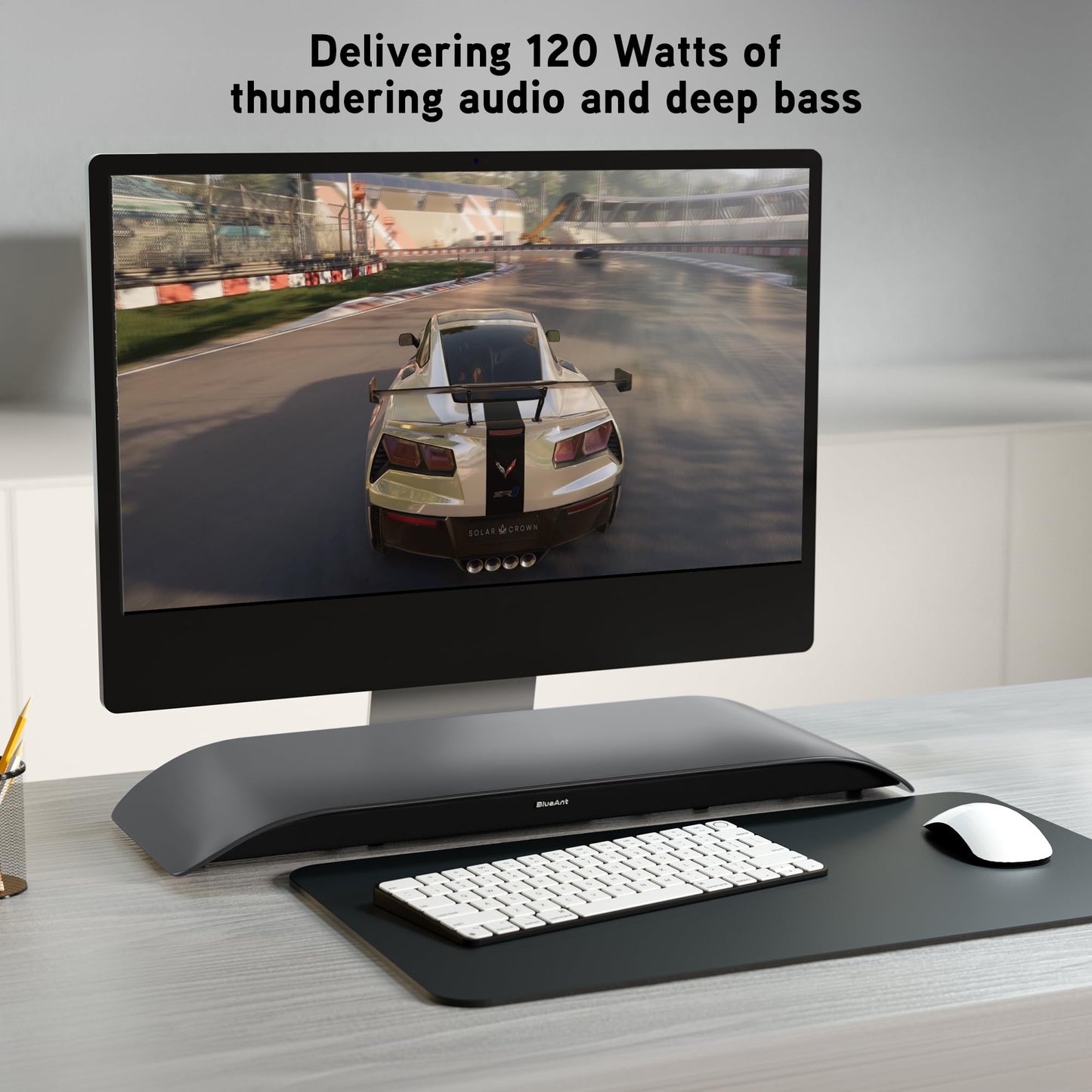 BlueAnt Soundblade Under Monitor Soundbar, Powerful 120 watt, 2.1 Channel USB-C, Bluetooth 5.3 Desktop Speaker for PC, Mac for Streaming Content, Music and Gaming. (Green)