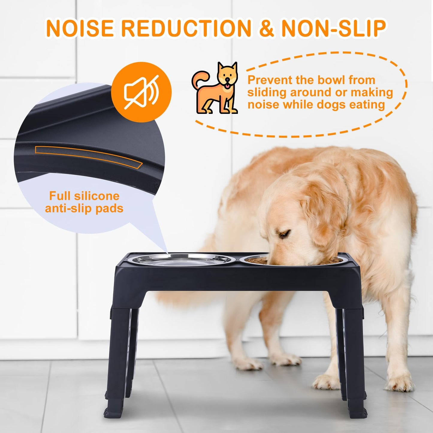 LALOBLUE Elevated Dog Bowls, Raised Dog Bowl with 2 Stainless Steel Dog Food Bowls, Dog Bowls Stand Adjusts to 5 Heights 2.95", 8.46", 9.65", 10.82", 12.01" for Small Medium Large Dogs Cats Pets,Black