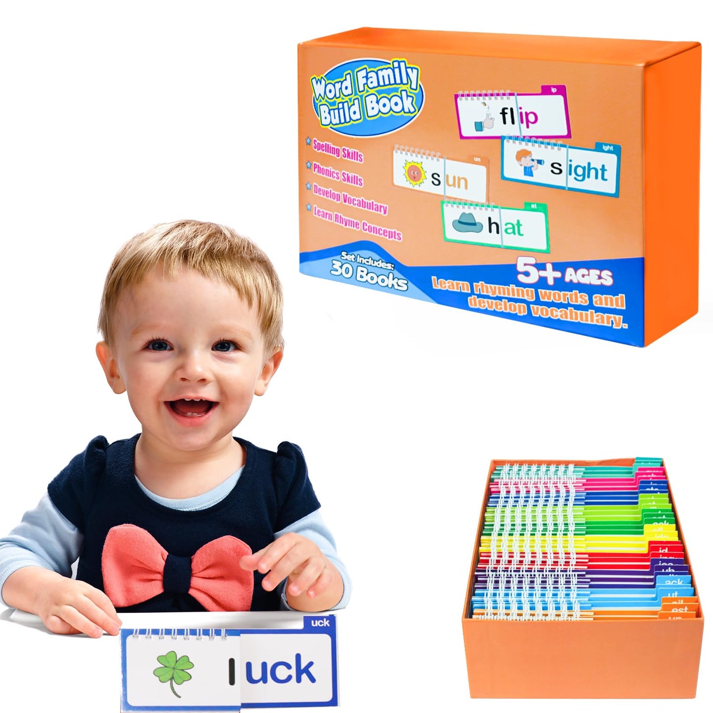 30 Read and Rhyme Flip Books - Word Family Flip Books, Read and Rhyme Flip Cards, ABC Vocabulary Flash Cards for Educational Reading Games