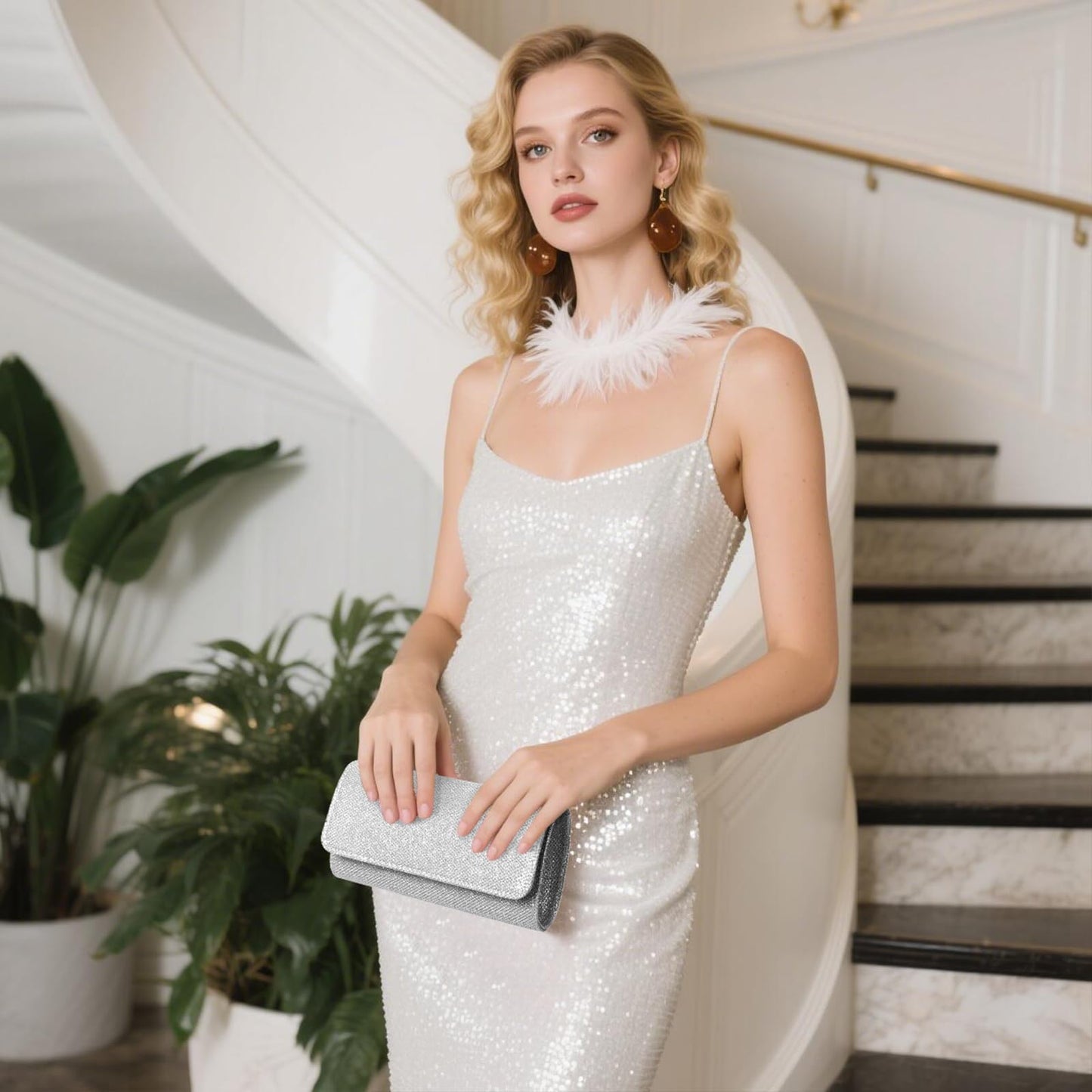 RNIEGA Clutch Purses for Women, Evening Bag with Detachable Chain Ladies Sparkling Party Handbag Wedding Bags