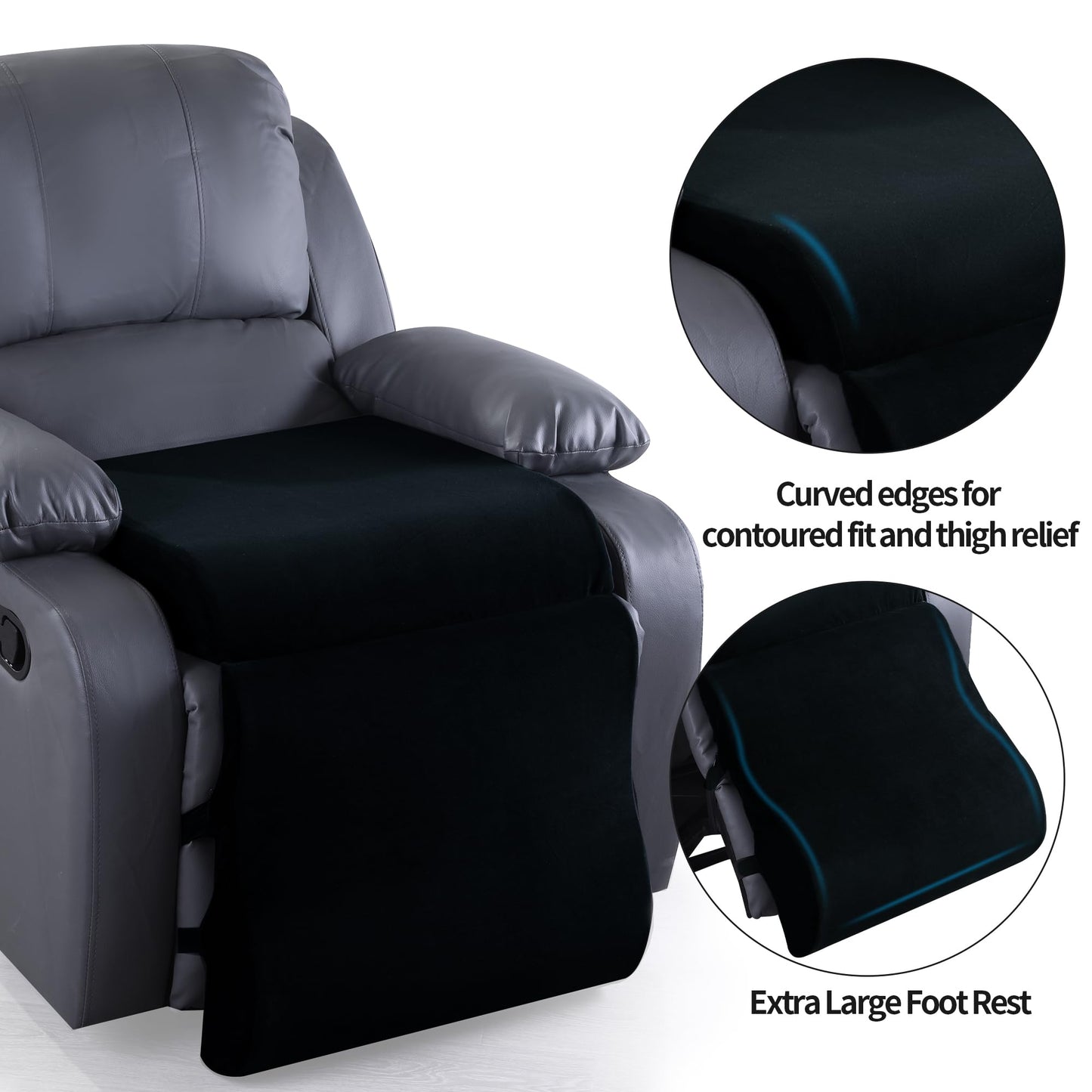 HOMBYS Foam Recliner Cushion with Leg Pillow for Elderly Large Square Seat Cushion Wave Shape Footrest for Armchairs Couch, Medium Thick & Supportive, Non-Slip Design, Black