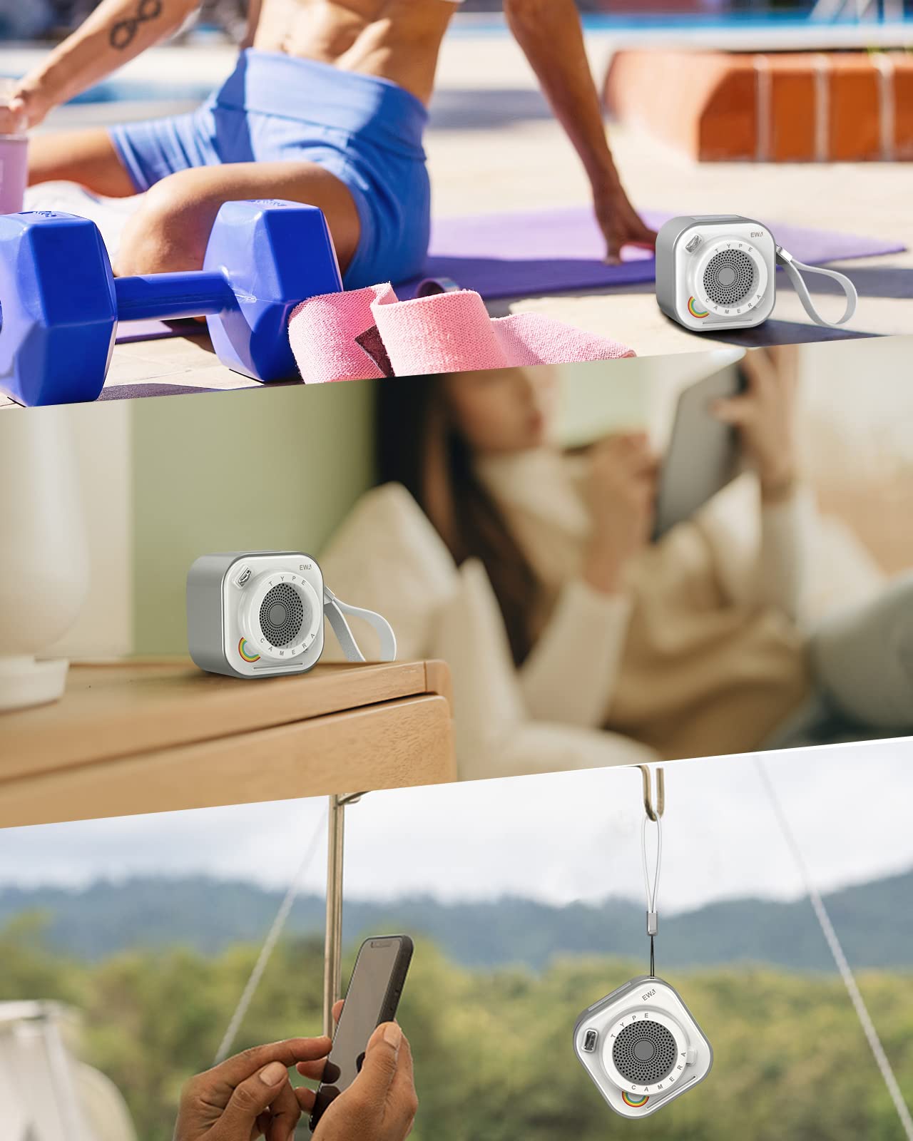 EWA A110 Portable Bluetooth Speaker, Wireless with Flashlight, 12HR Playtime, TF Card Support, Small Stereo Speaker for Travel, Home, Party (GrayWhite)