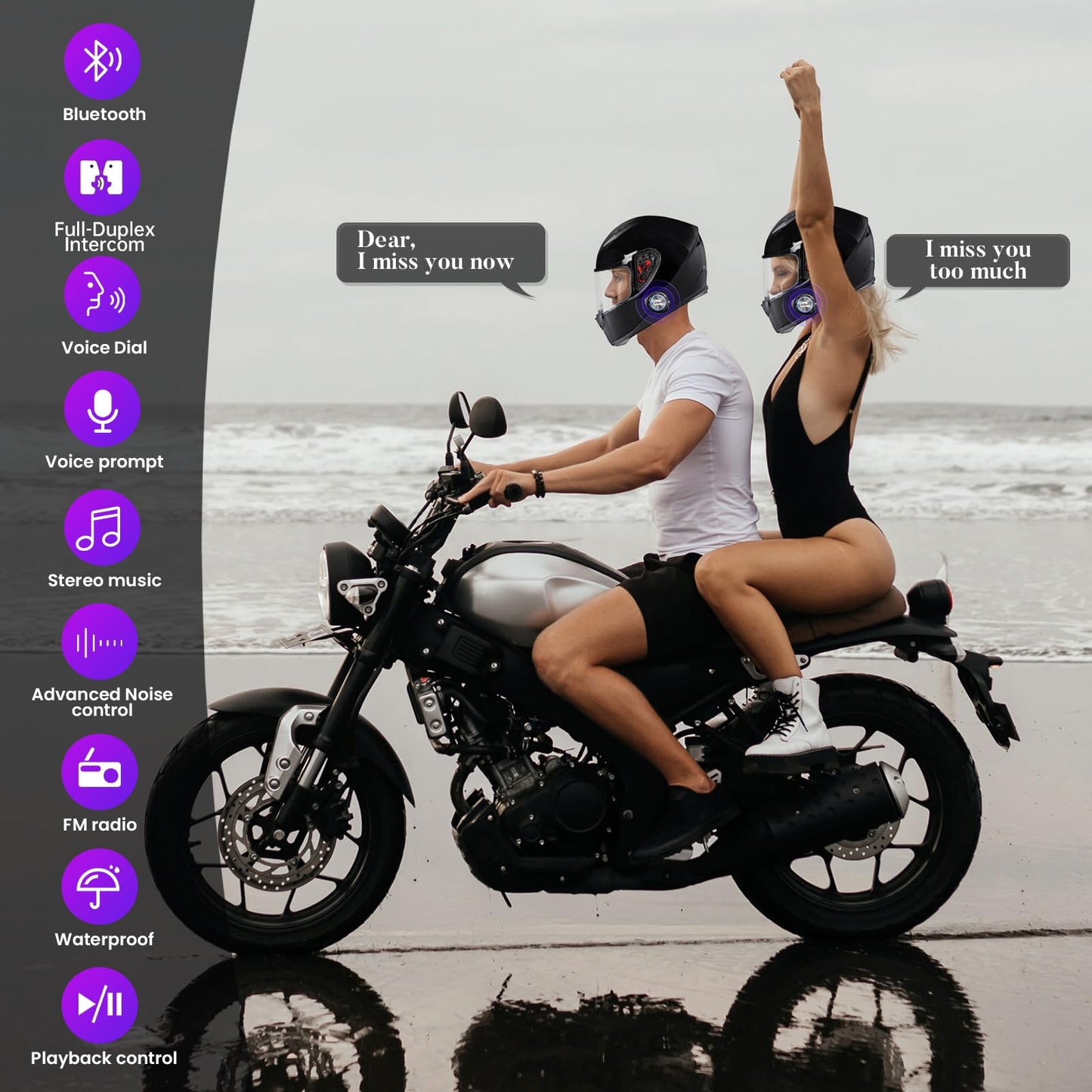 Yaconob Y3 Helmet Bluetooth Headset (More Suitable for Couples), Auto Answer Phone, Intercom, Music, Intercom, Active Noise Cancellation, Waterproof (1 Pack)