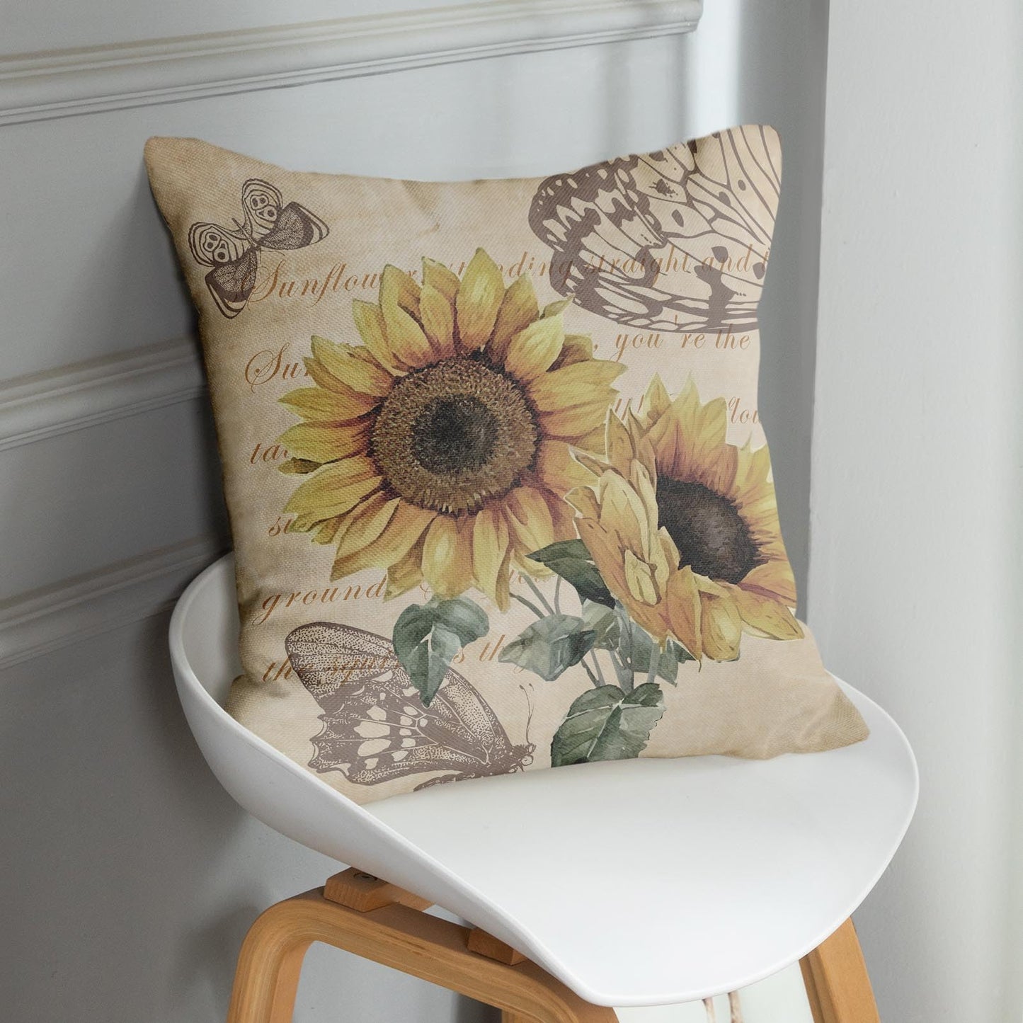 Sanwarm Throw Pillow Covers Home Decor Set of 4 Floral Sunflower Yellow Flower Green Pillow Cases Decorative 18 x 18 Inches Outdoor Cushion Couch Sofa Pillowcases