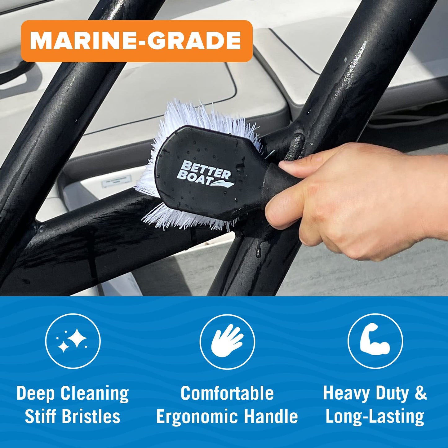 Stiff Hand Scrub Brush, Short Handle Heavy Duty Tire and Wheel Cleaning Tool, Outdoor Boat Scrubber with Handle, Carpet Cleaner, All-Purpose Cleaning Brush