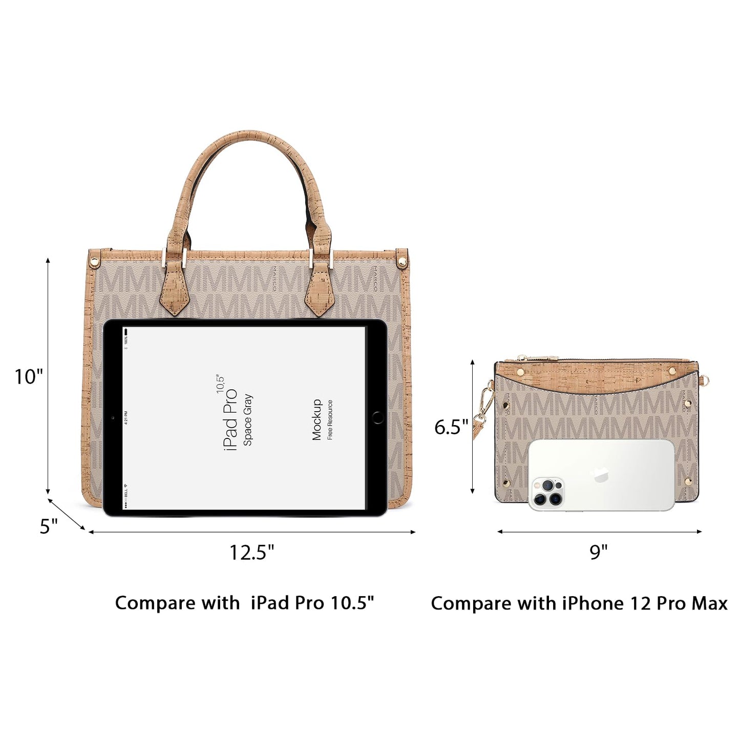 MKP Tote Bag for Women Medium Signature Monogram Satchel Handbags Purses Top Handle Shoulder Bags Wristlet Wallet Set 2pcs