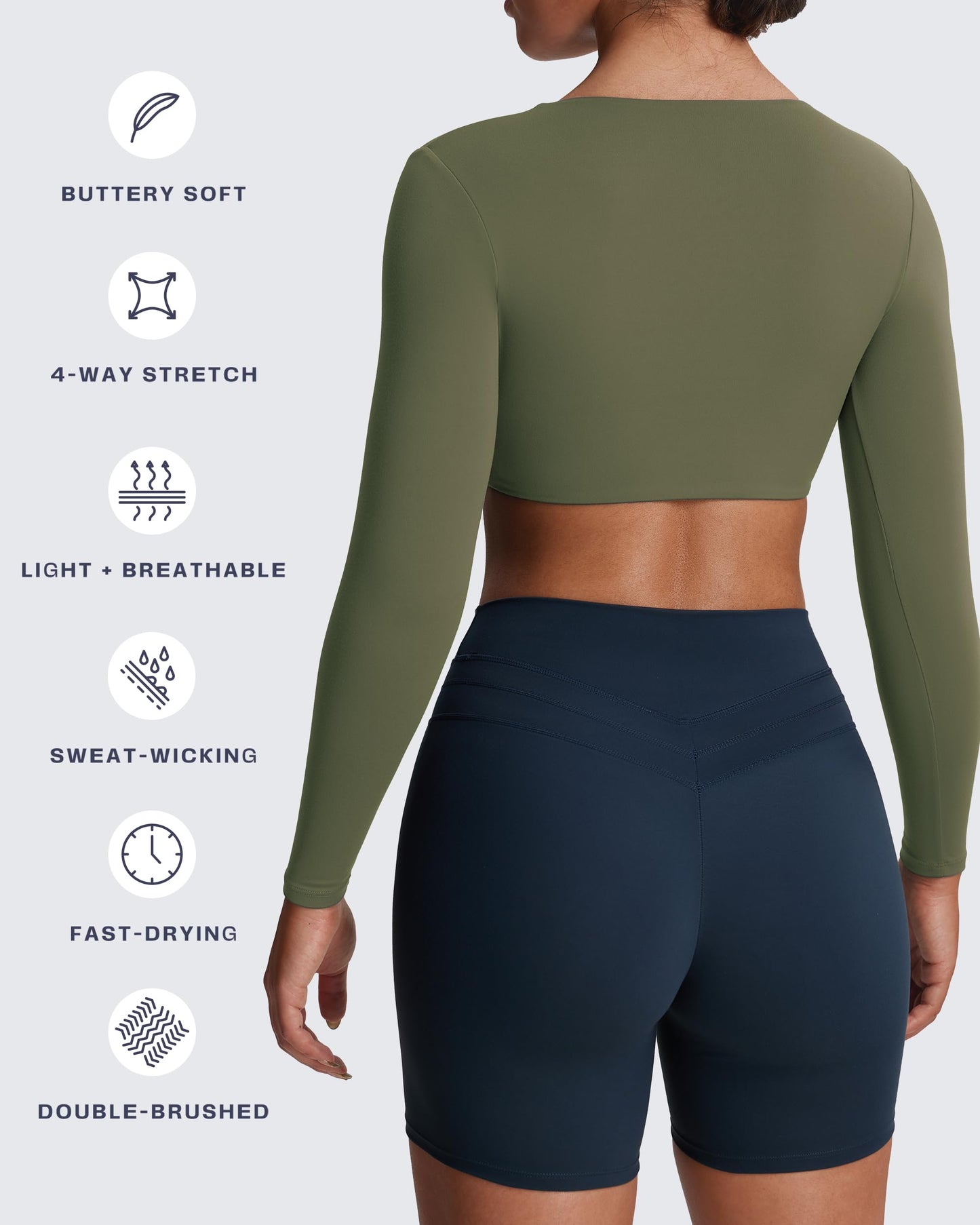Aoxjox Long Sleeve Crop Tops for Women Sienna Twist Deep V Workout Cropped T Shirt Top (Olive Green, Small)
